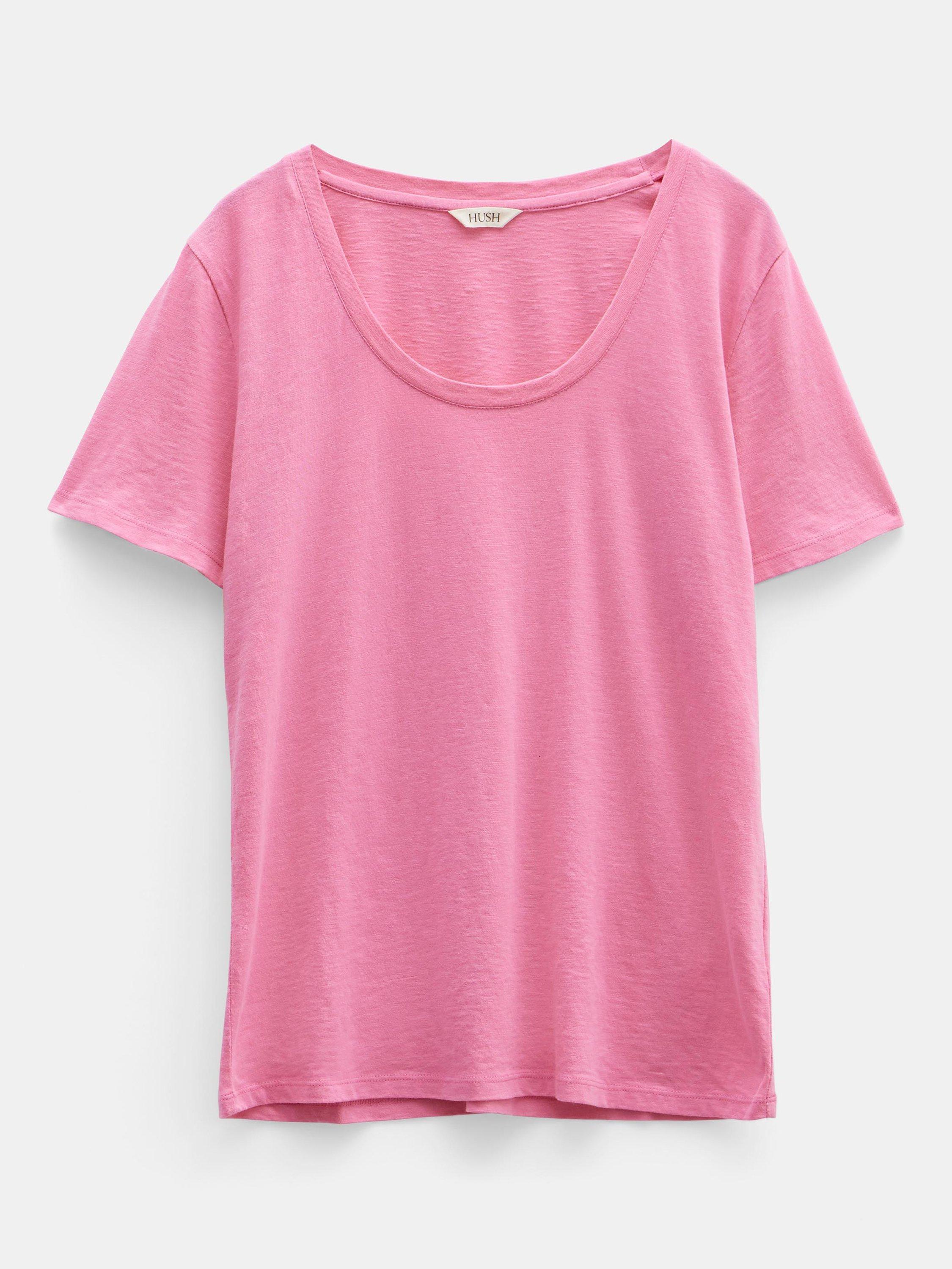 Product image 4 of 5, which shows HUSH Hari Cotton Slub Scoop Neck T-Shirt, Strawberry Pink, XXS