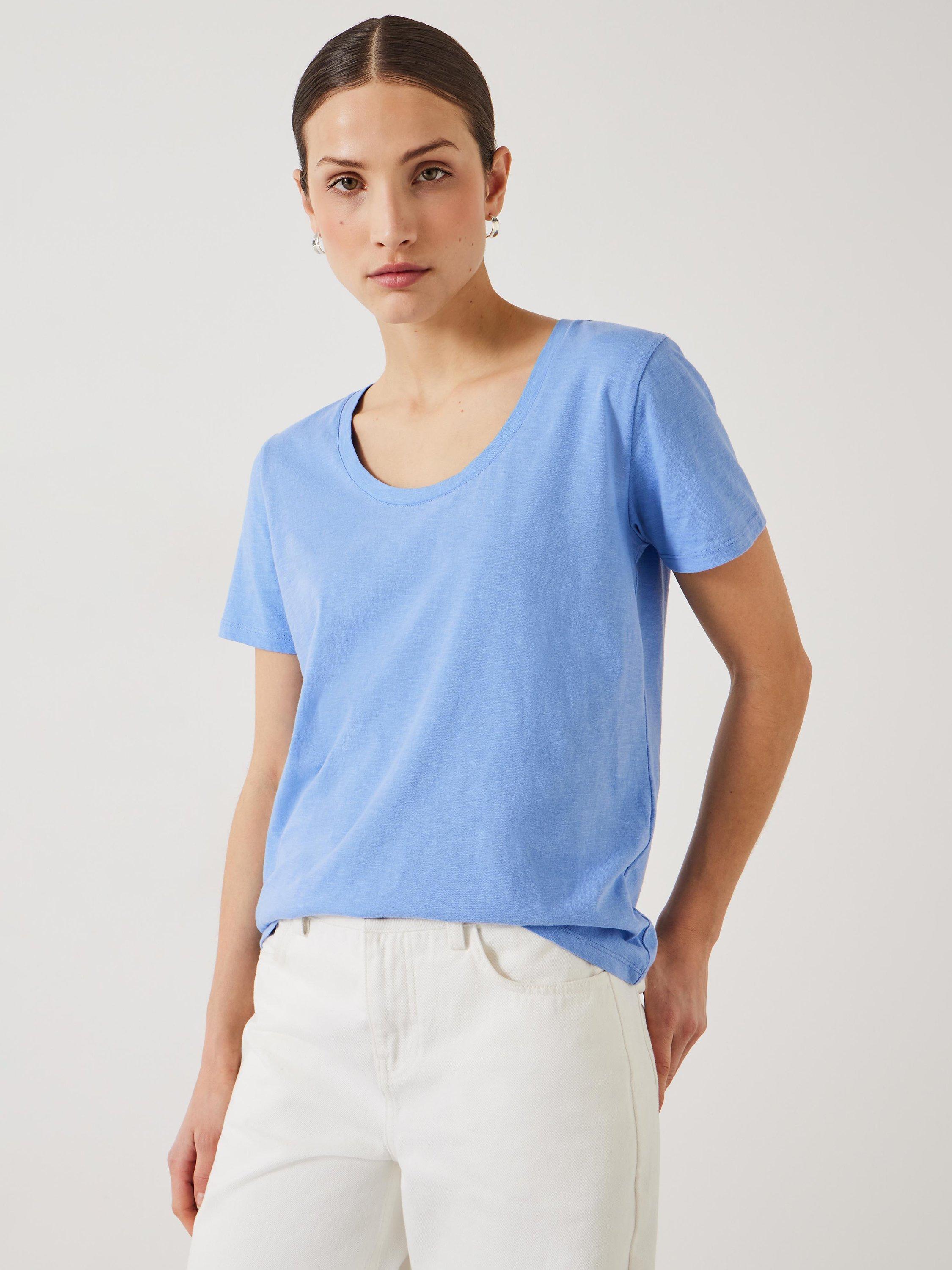 Product image 1 of 5, which shows HUSH Hari Cotton Slub Scoop Neck T-Shirt, Periwinkle Blue, XS