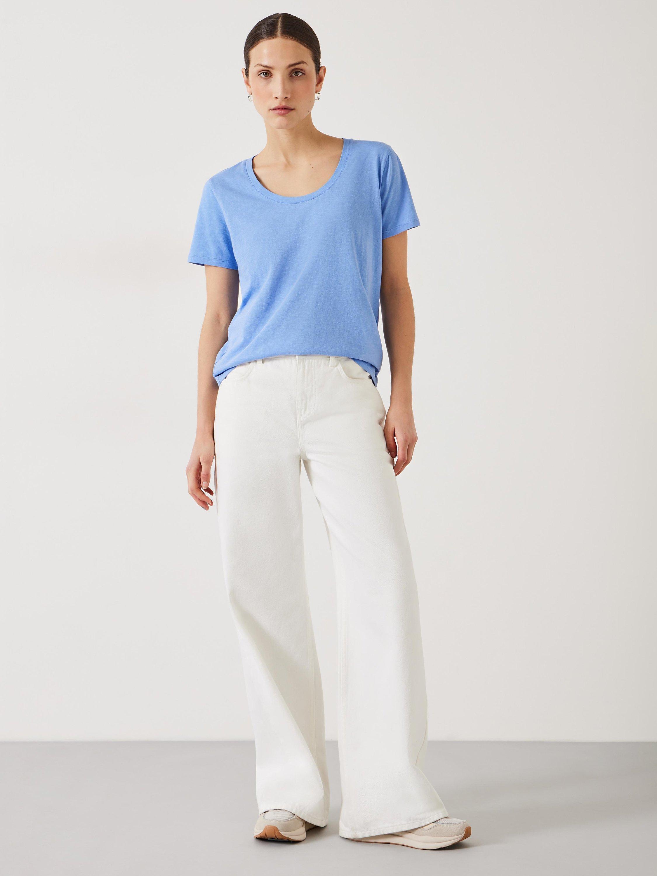 Product image 2 of 5, which shows HUSH Hari Cotton Slub Scoop Neck T-Shirt, Periwinkle Blue, XS