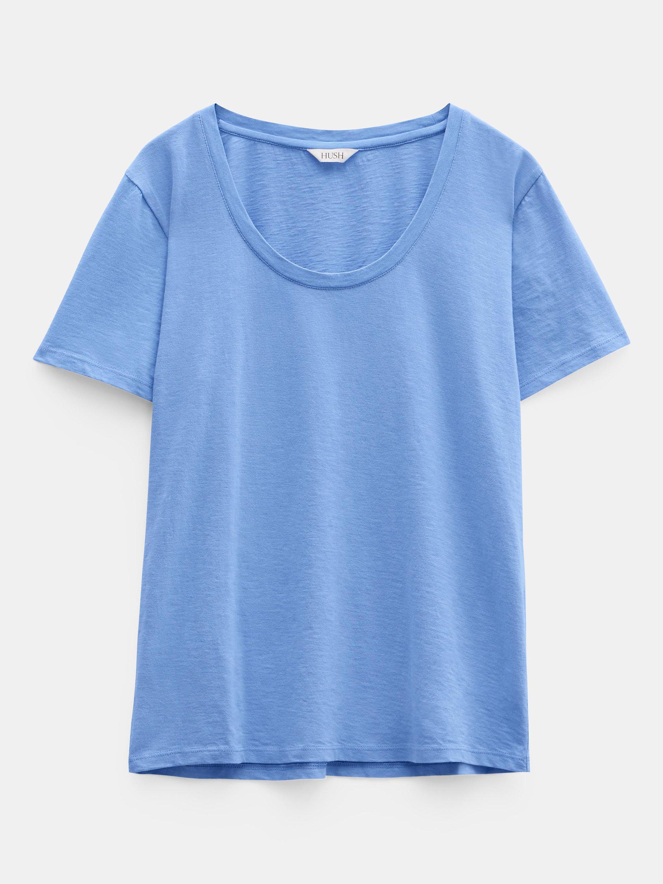 Product image 4 of 5, which shows HUSH Hari Cotton Slub Scoop Neck T-Shirt, Periwinkle Blue, XS