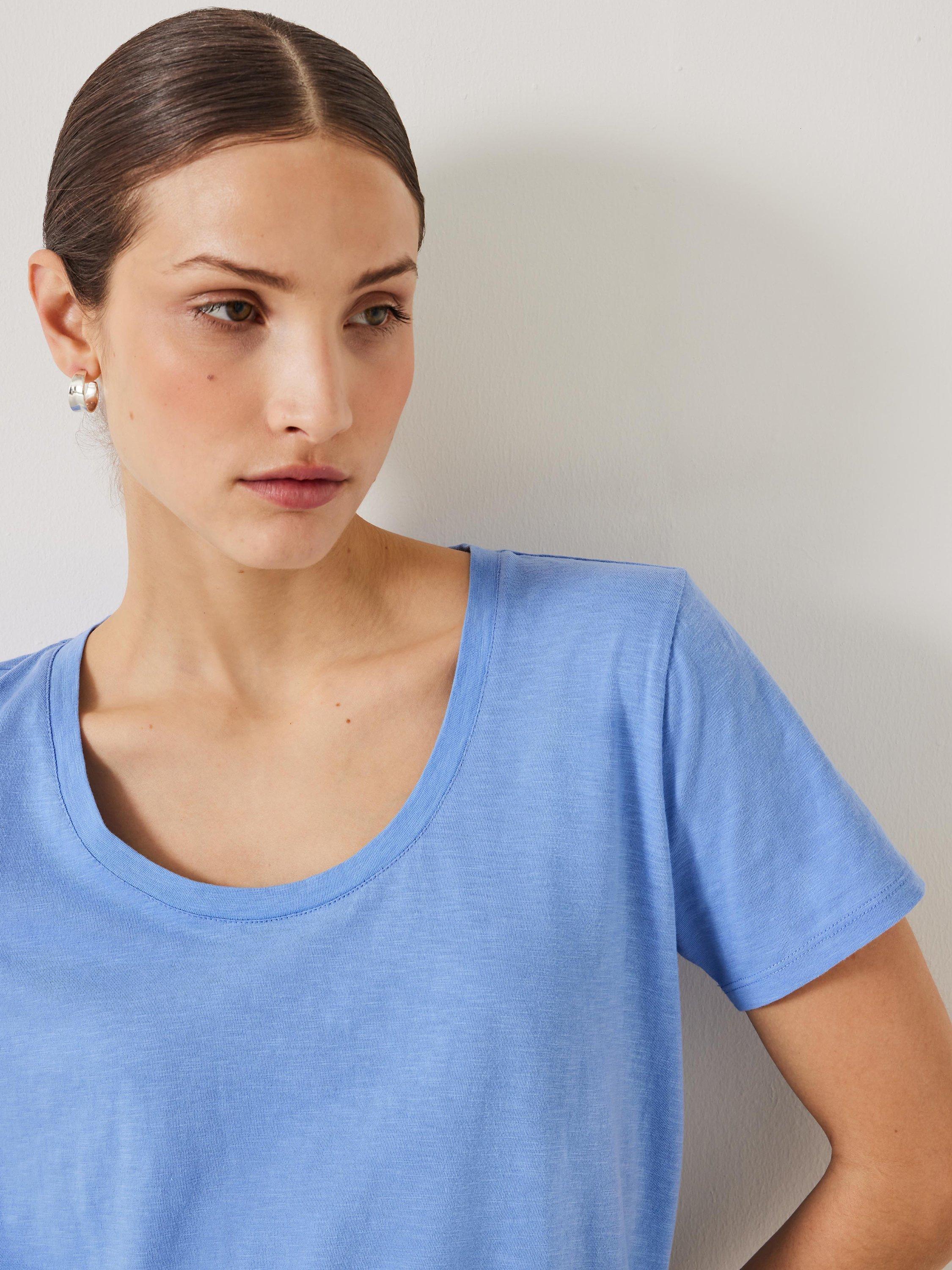 Product image 5 of 5, which shows HUSH Hari Cotton Slub Scoop Neck T-Shirt, Periwinkle Blue, XS