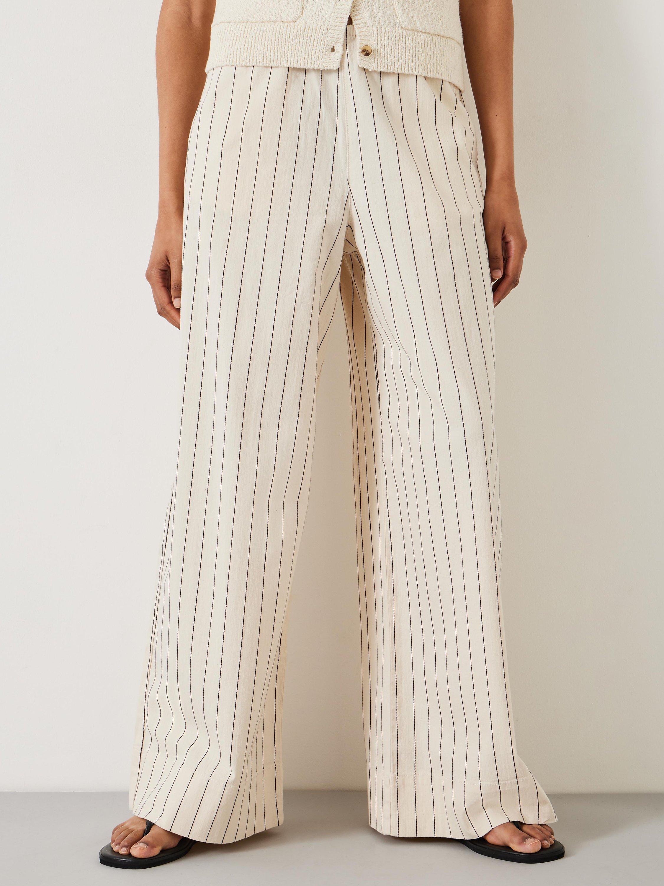 Product image 2 of 5, which shows HUSH Elissia Striped Wide Leg Trousers, White/Black, White/Black, 10S