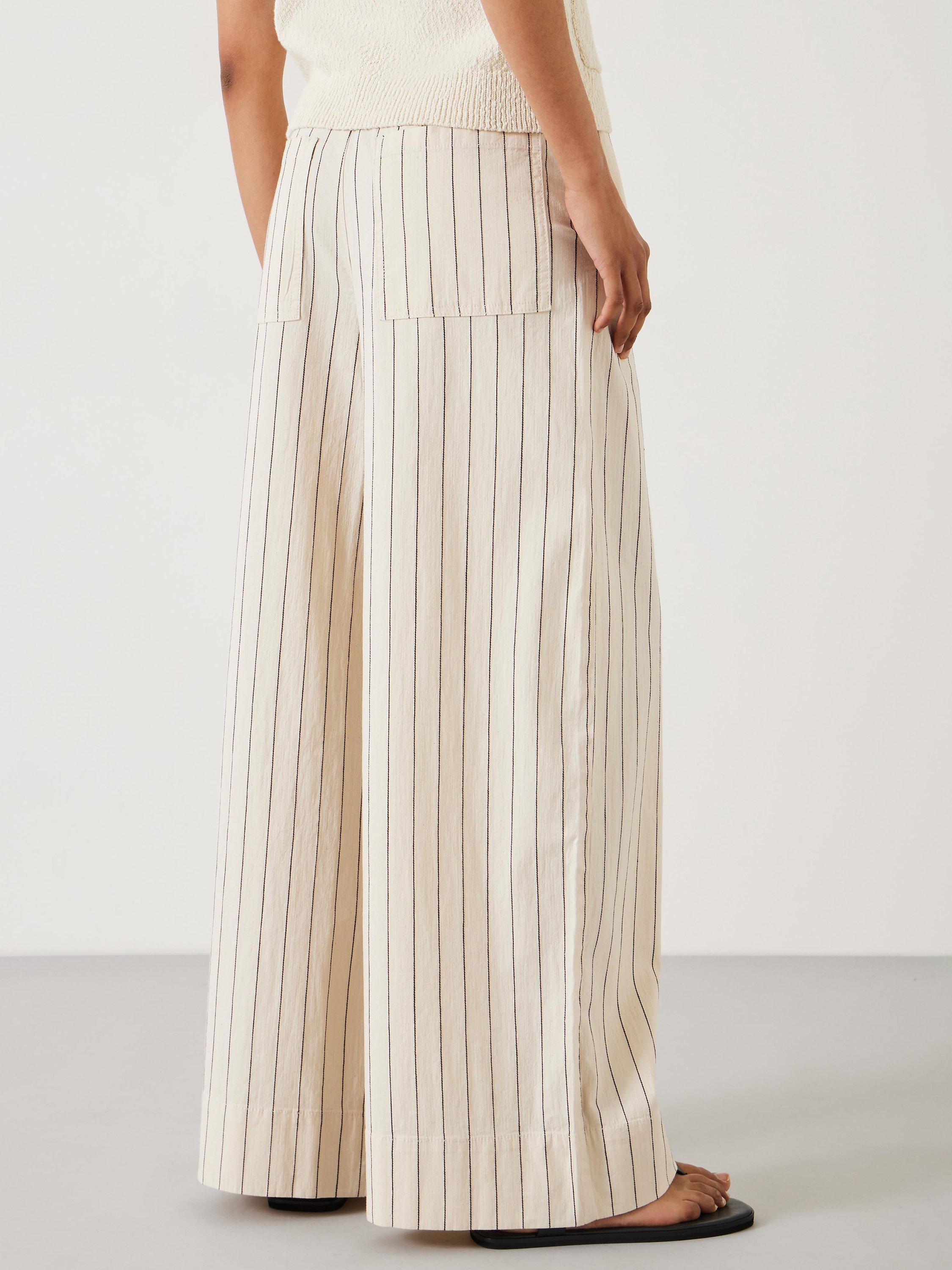 Product image 4 of 5, which shows HUSH Elissia Striped Wide Leg Trousers, White/Black, White/Black, 10S