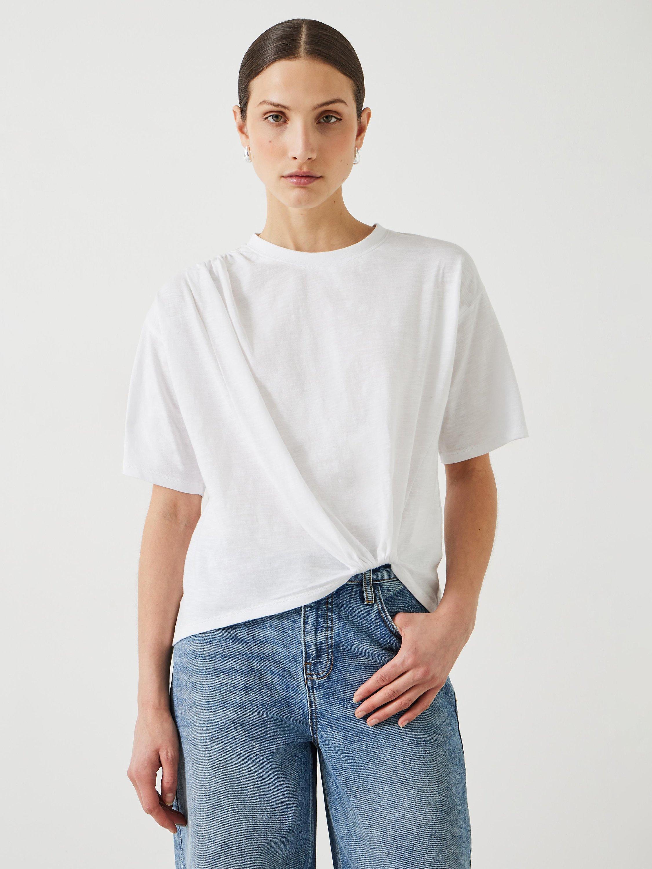 HUSH Tamsen Tuck Detail Slub T-Shirt, White