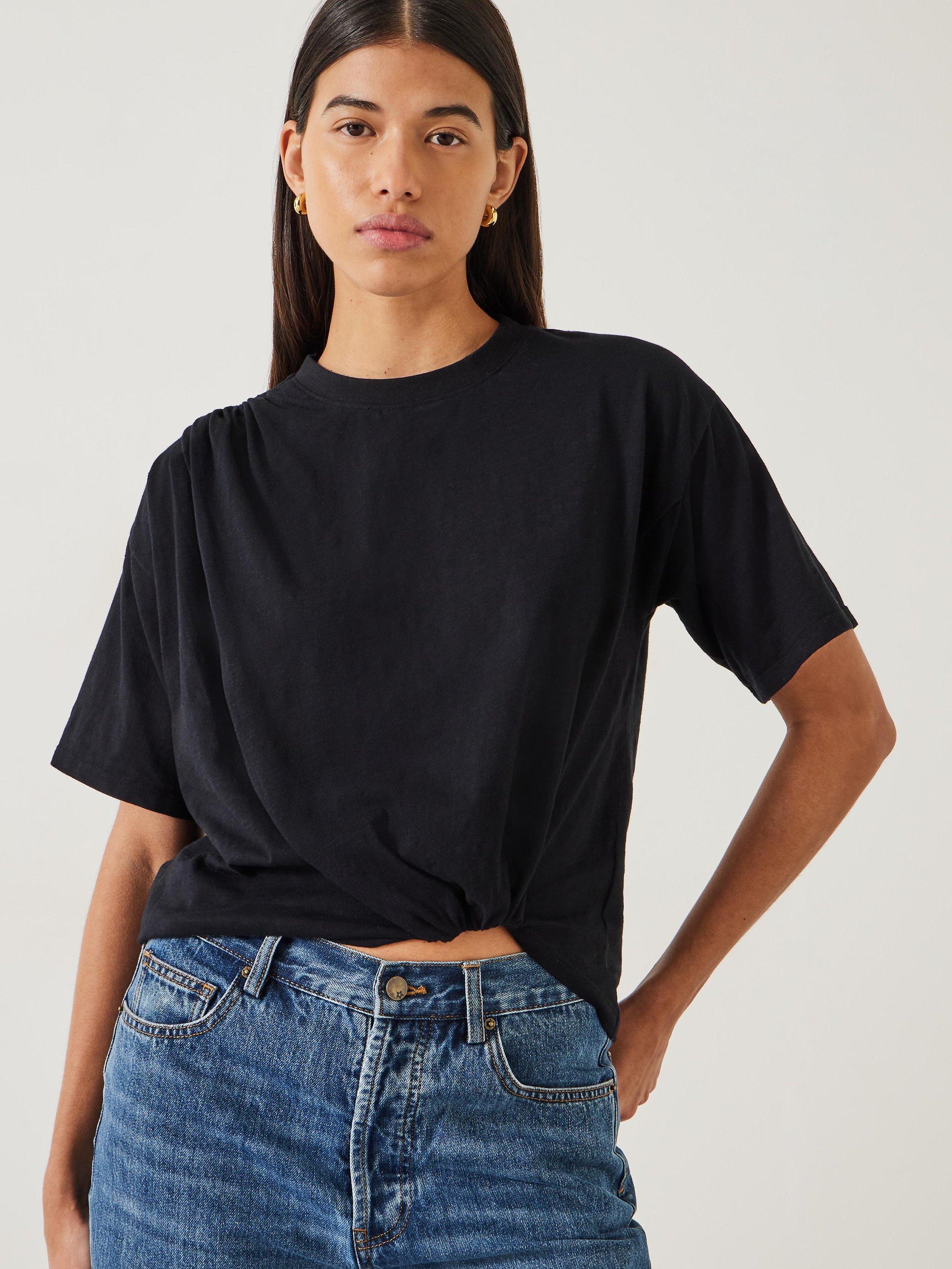HUSH Tamsen Tuck Detail Slub T-Shirt, Black Onyx