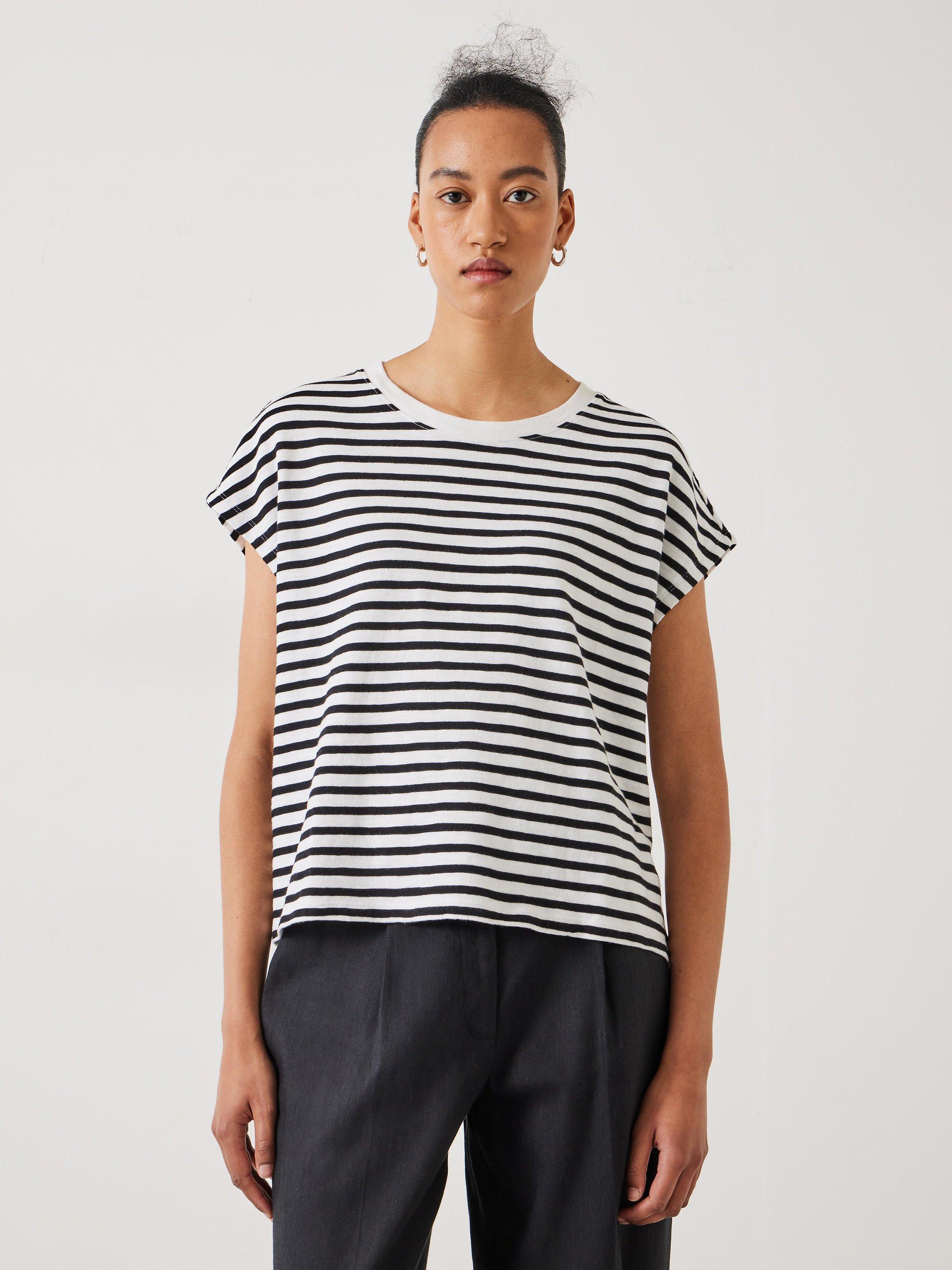 HUSH Piper Stripe Cap Sleeve T-Shirt, White/Black