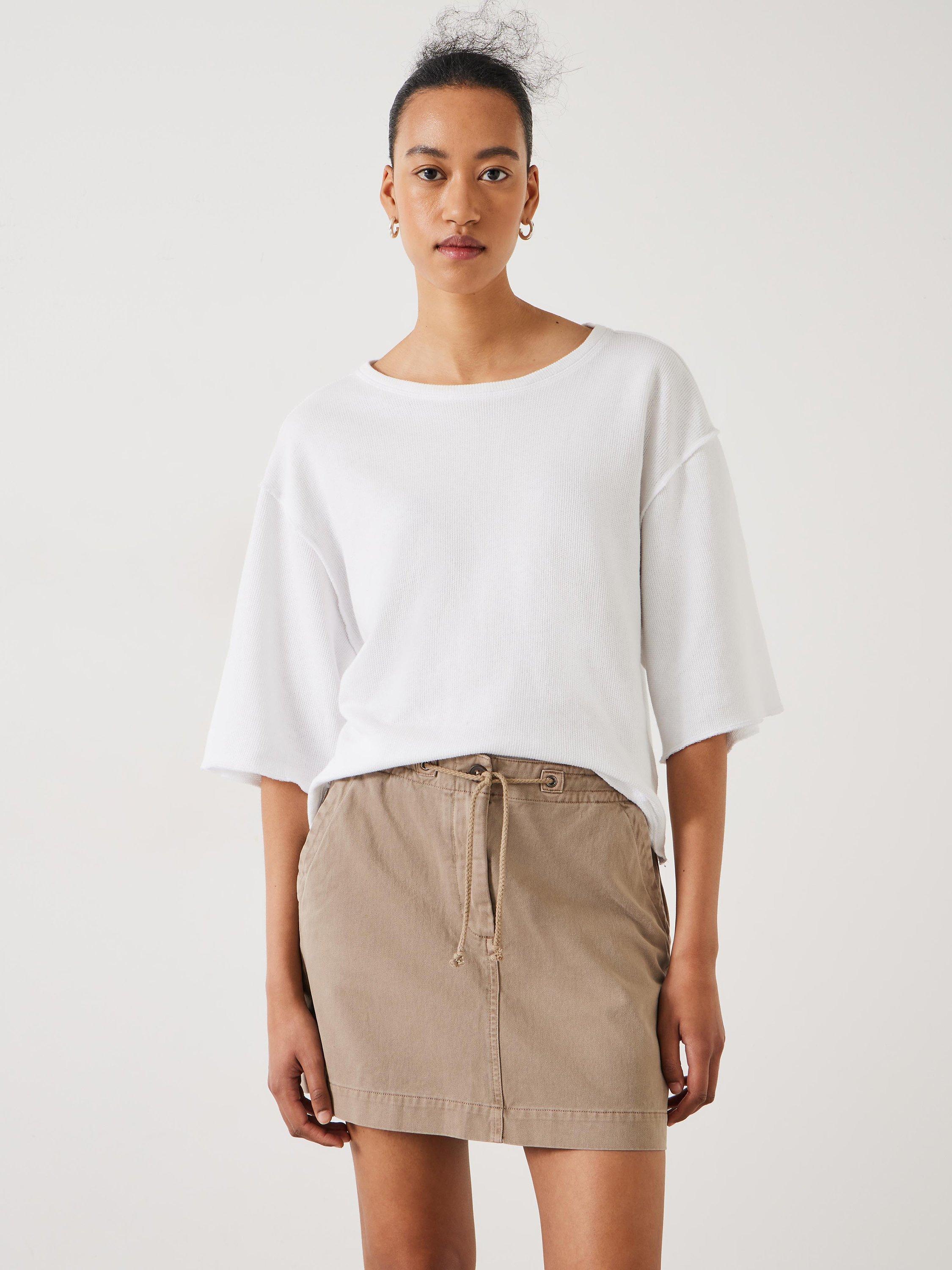 Product image 1 of 5, which shows HUSH Myla Textured Waffle Cotton T-Shirt, White, L