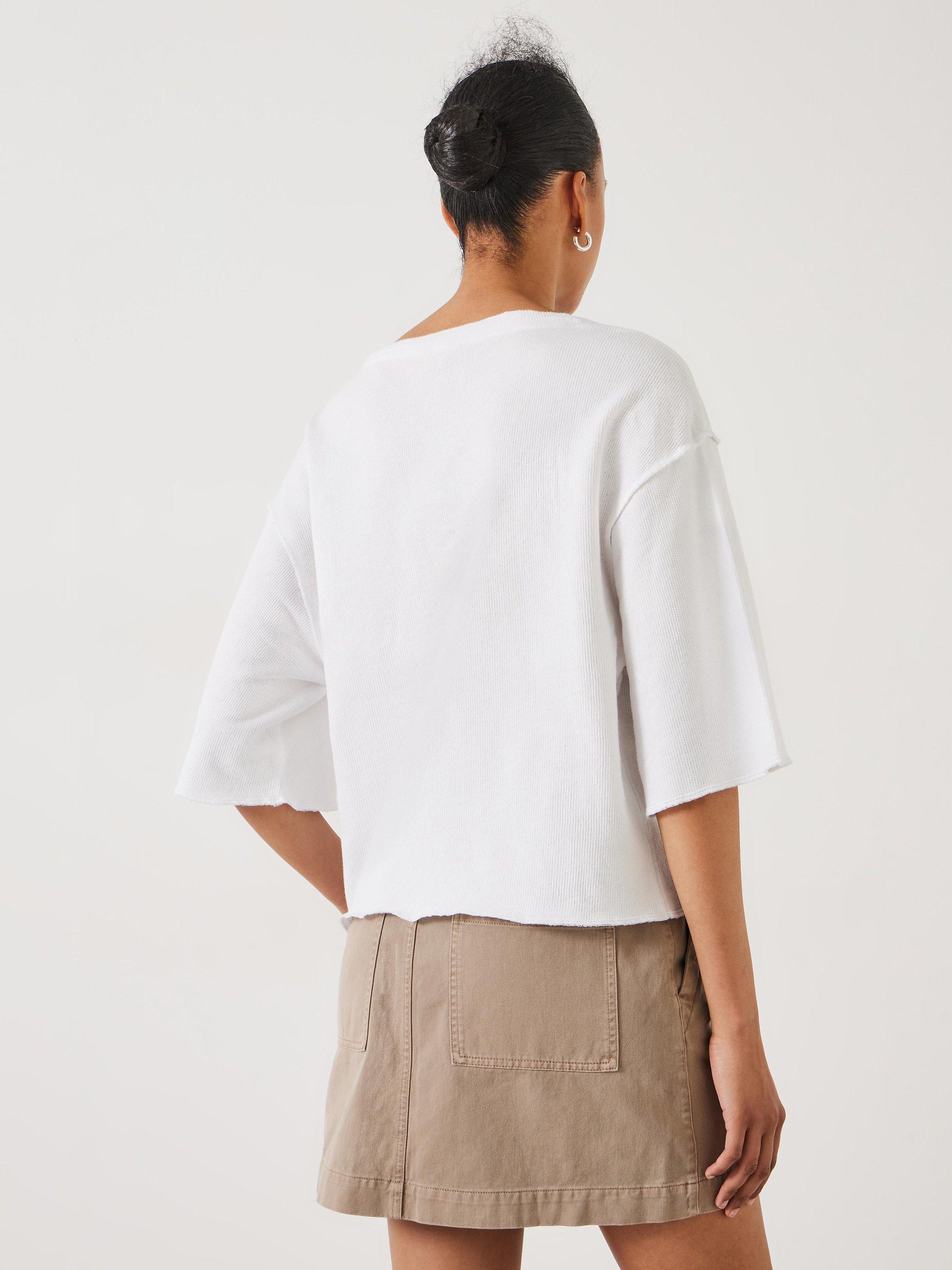 Product image 3 of 5, which shows HUSH Myla Textured Waffle Cotton T-Shirt, White, L
