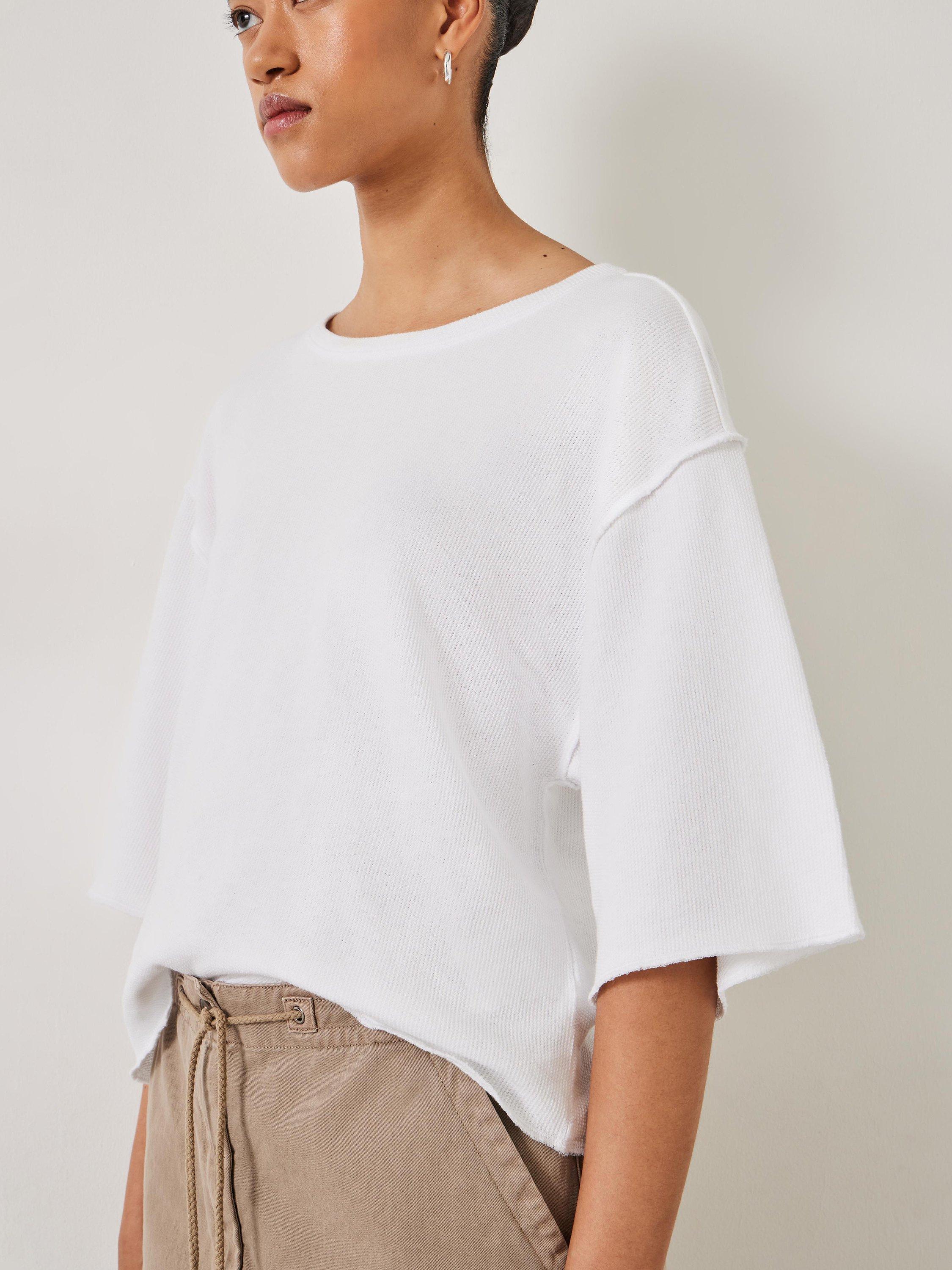 Product image 5 of 5, which shows HUSH Myla Textured Waffle Cotton T-Shirt, White, L