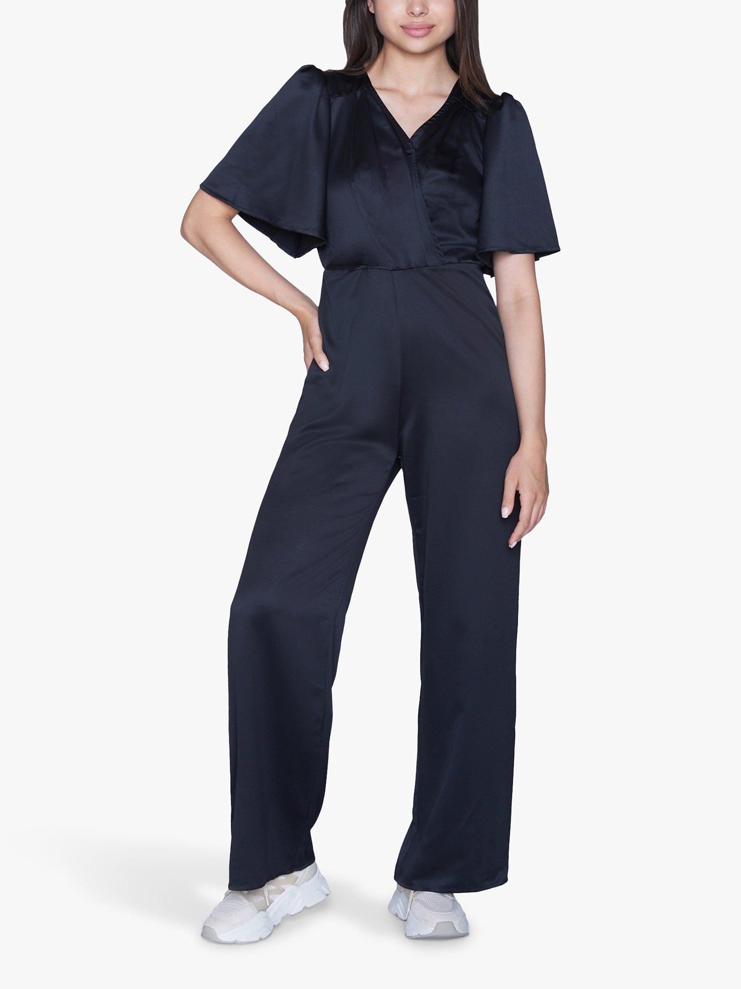 Product image 1 of 4, which shows Sisters Point Curo Satin Wide Leg Jumpsuit, Black, S