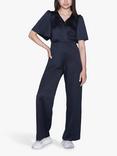 Sisters Point Curo Satin Wide Leg Jumpsuit, Black