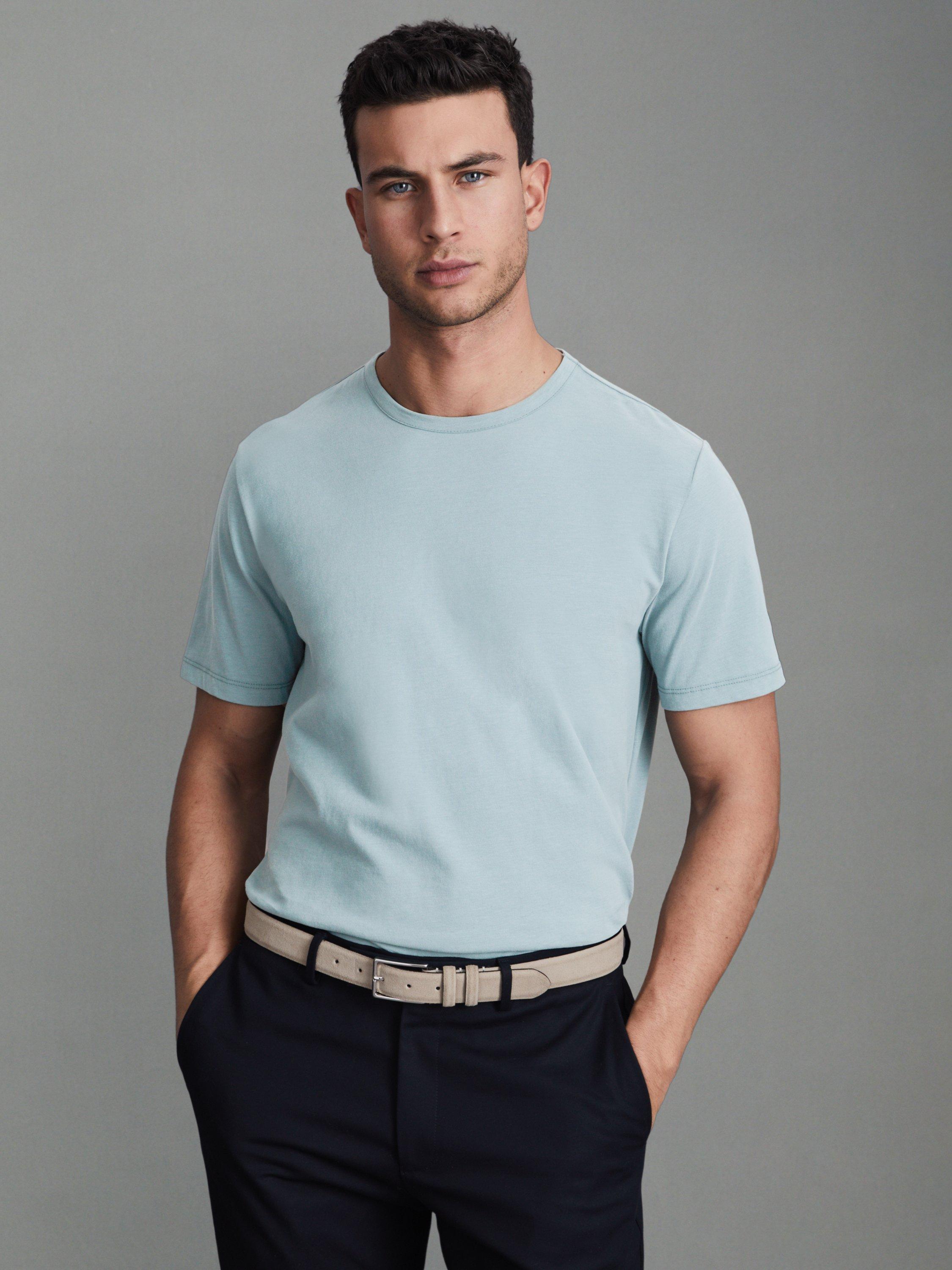 Reiss Melrose Crew Neck Cotton T-Shirt, Teal, L