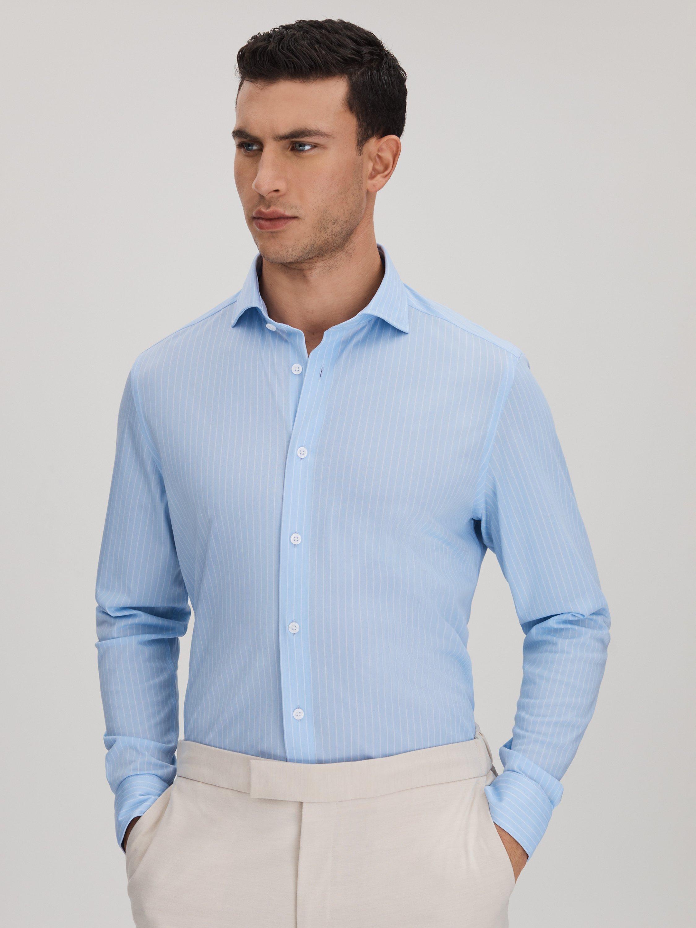 Reiss Fletcher Long Sleeve Shirt, Blue/White