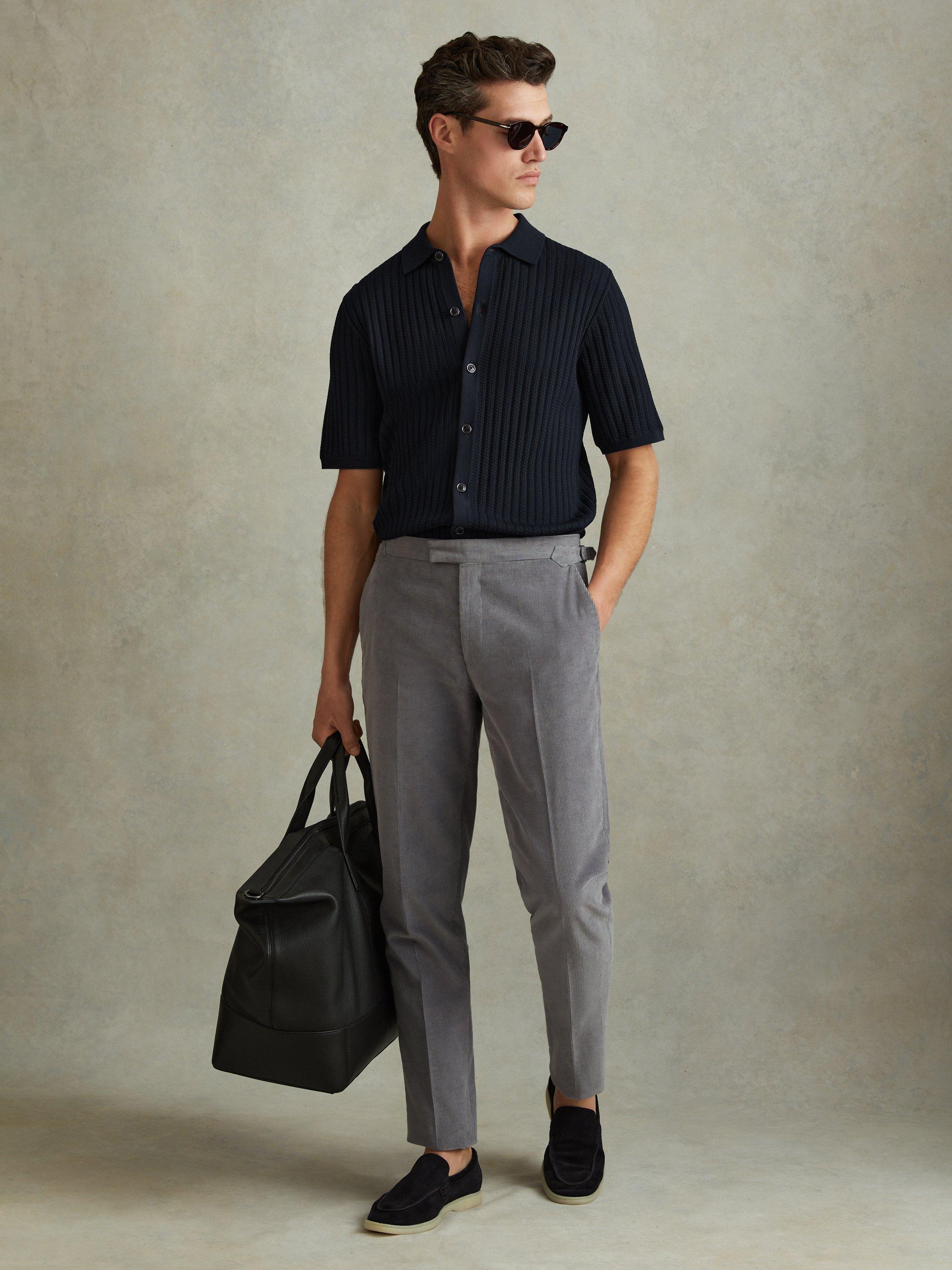 Reiss Murray Ribbed Knit Shirt, Navy