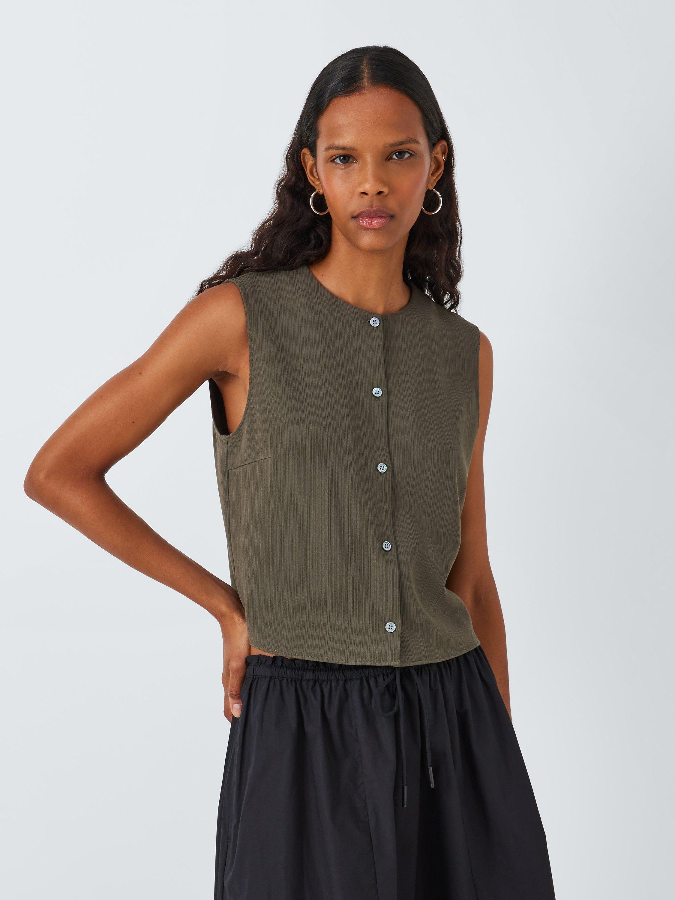 Theory Shell Button Sleeveless Top, Dark Olive
