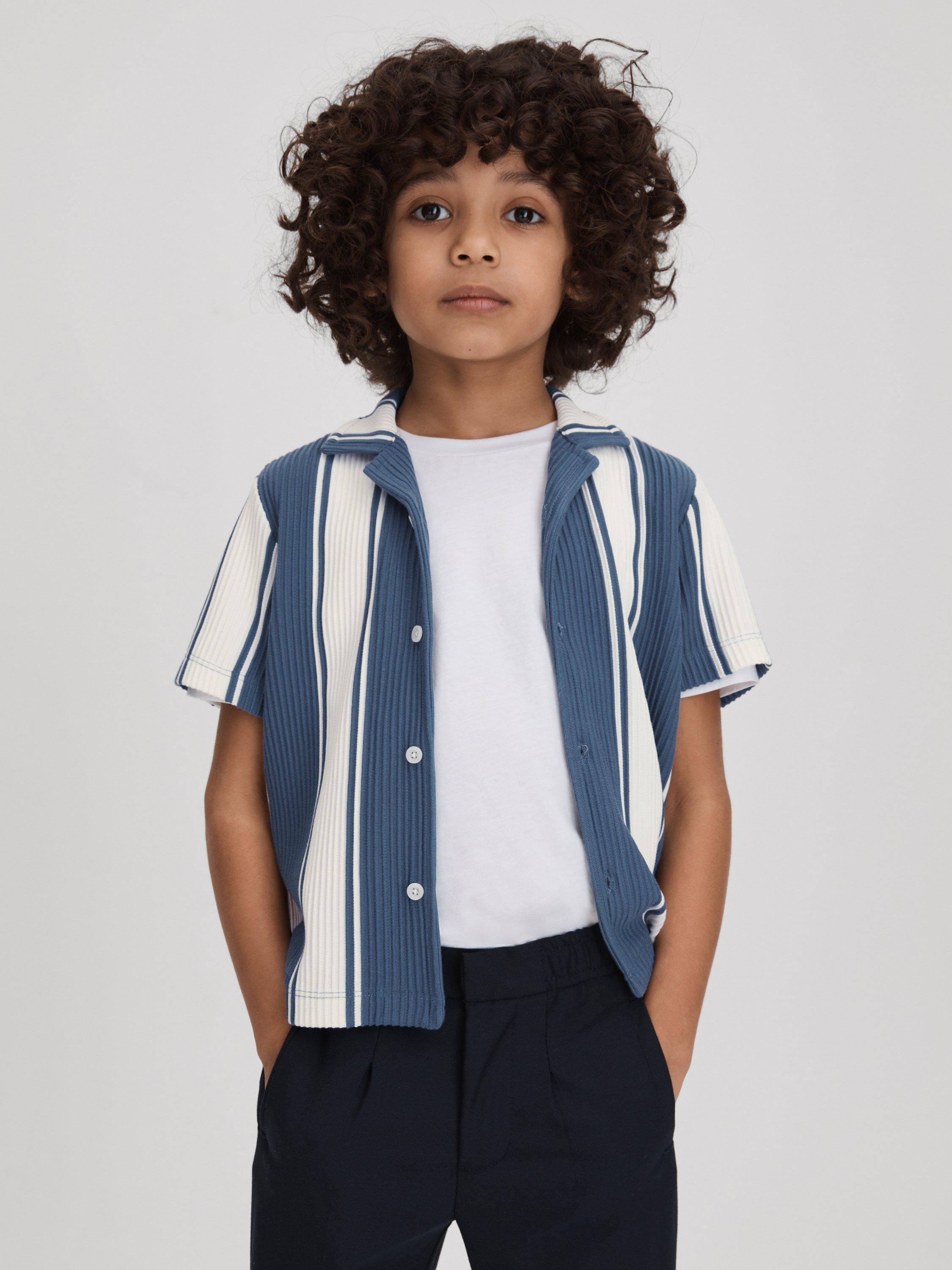 Reiss Kids' Alton Stripe Cuban Short Sleeve Shirt