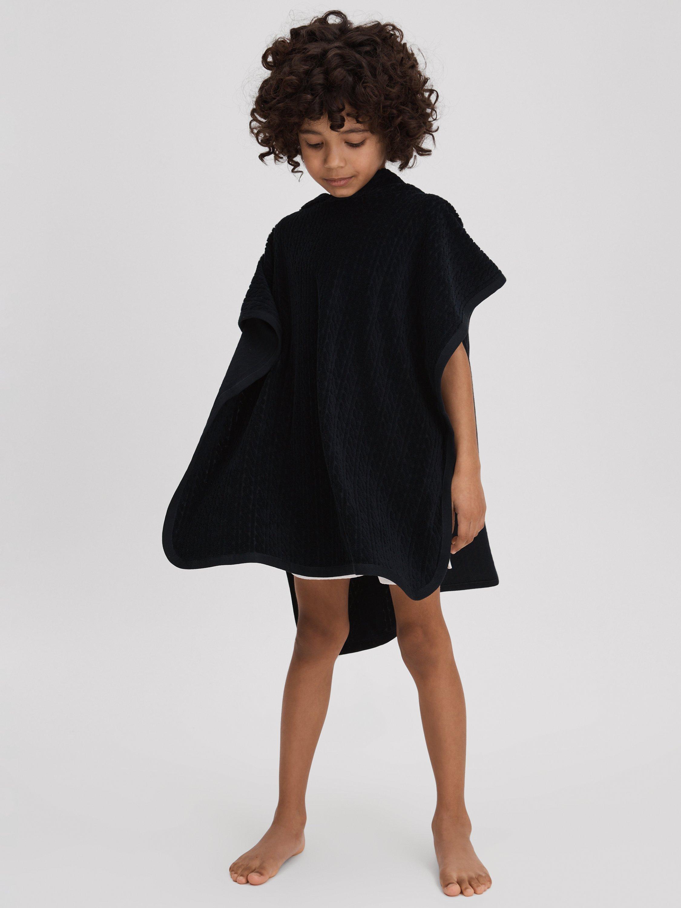 Reiss Kids' Shine Textured Towelling Hooded Poncho, Navy