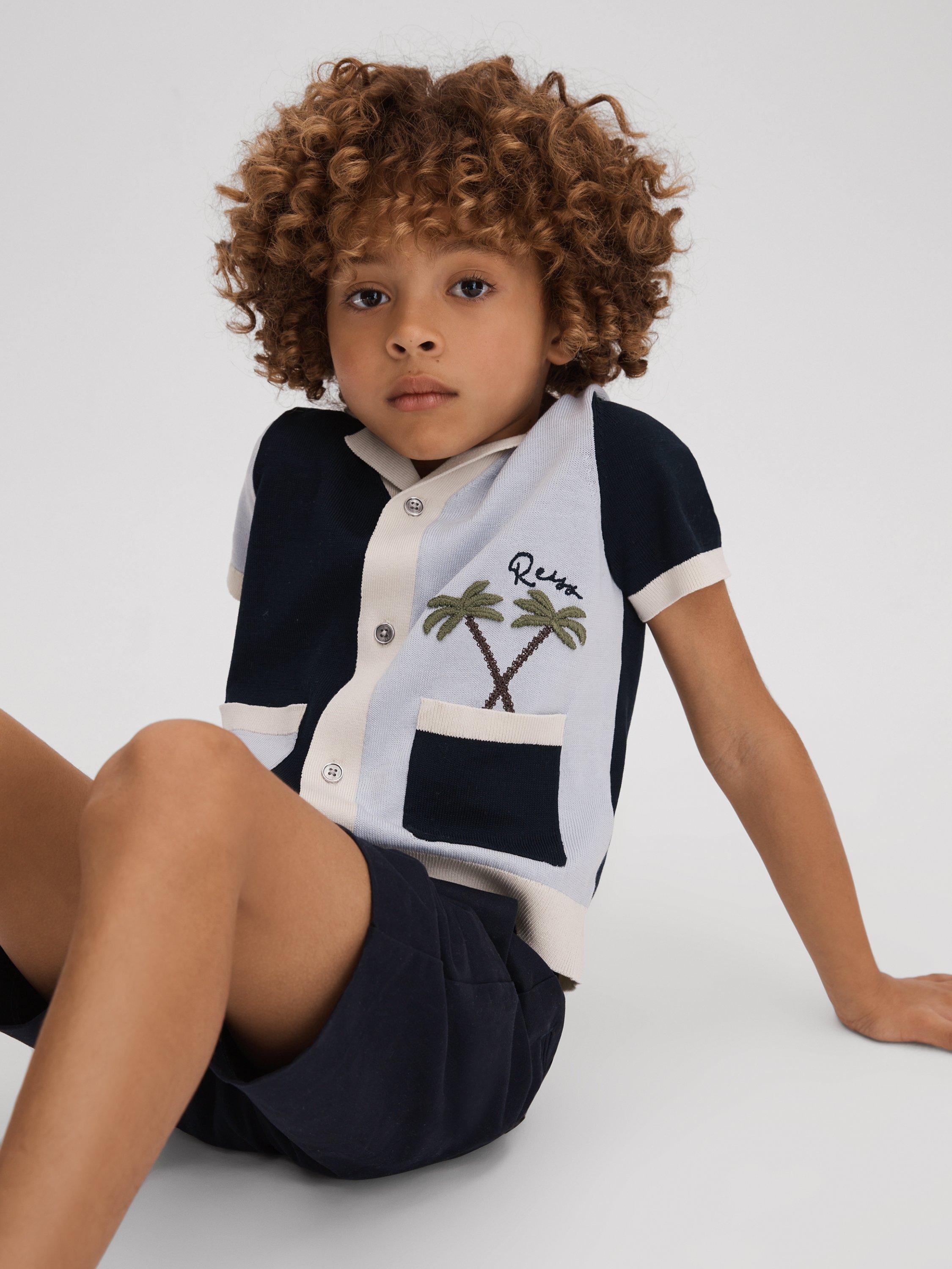Reiss Kids' Ata Colourblock Cuban Shirt, Blue/Multi