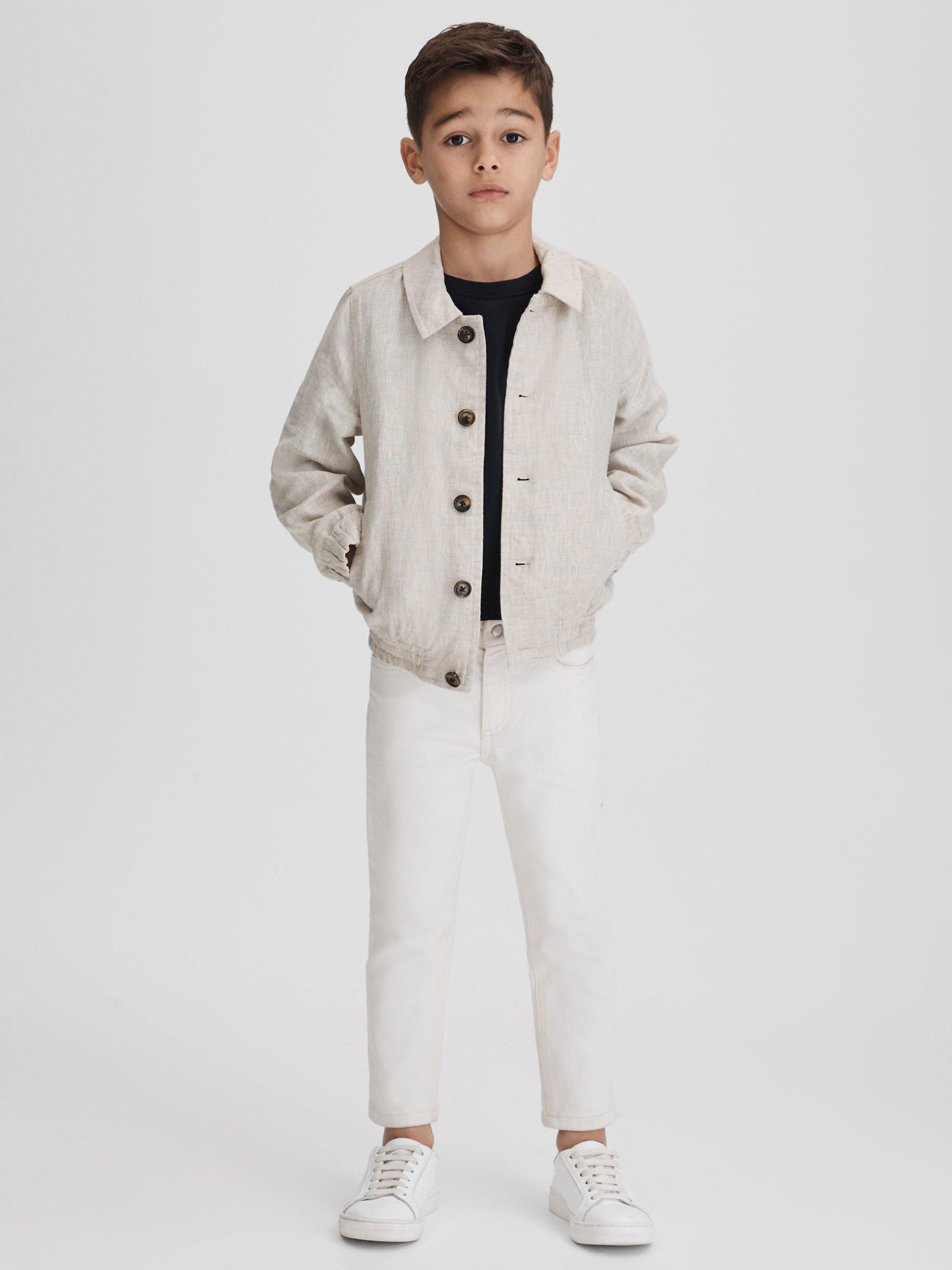 Reiss Kids' Cadiz Linen Bomber Jacket, Stone