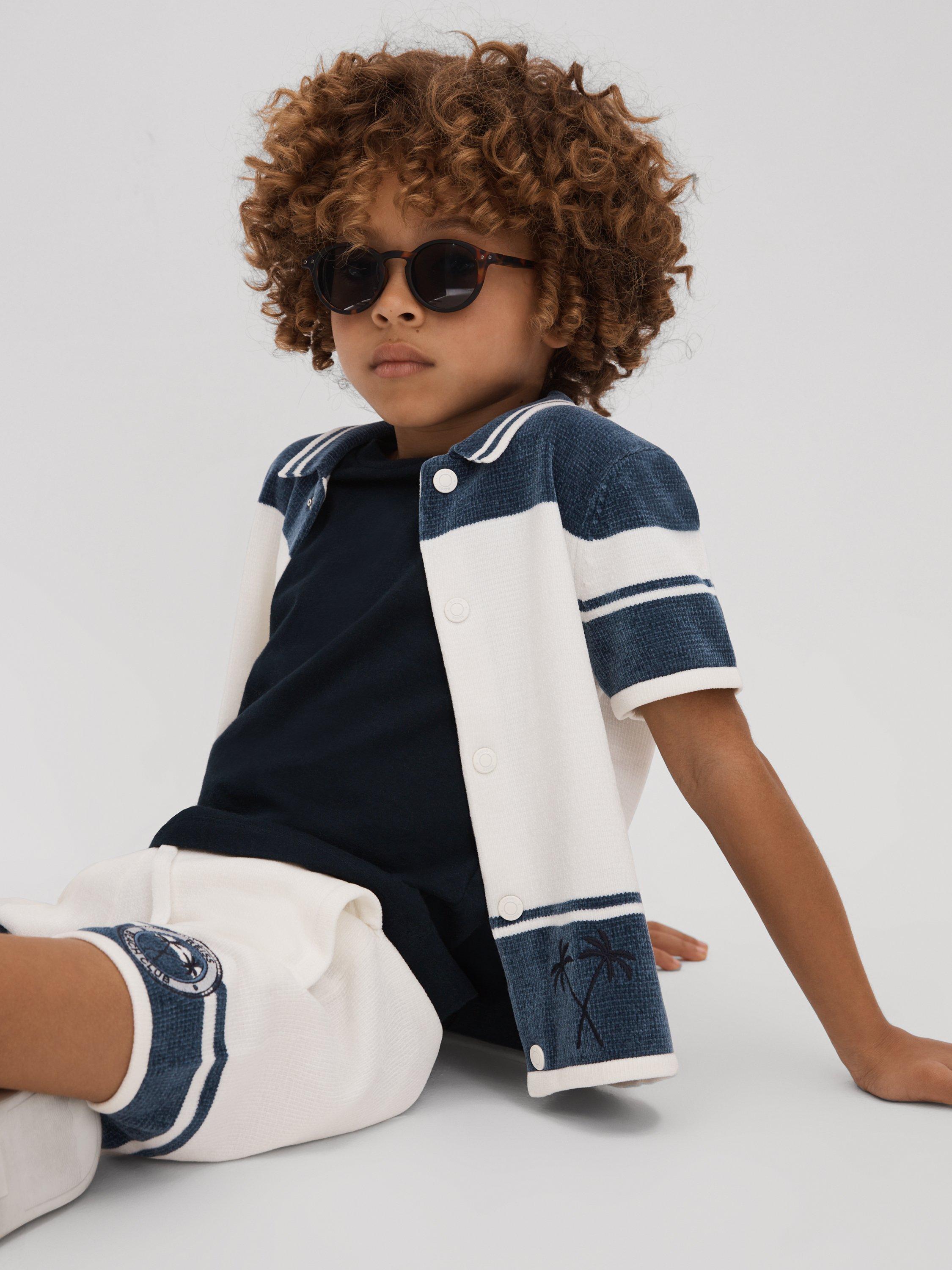 Reiss Kids' Catch Velour Beach Club Shorts, Optic White/Air