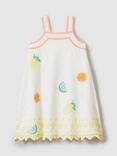 Reiss Kids' Arabella Citrus Embroidery Linen Blend Dress, Ivory/Multi