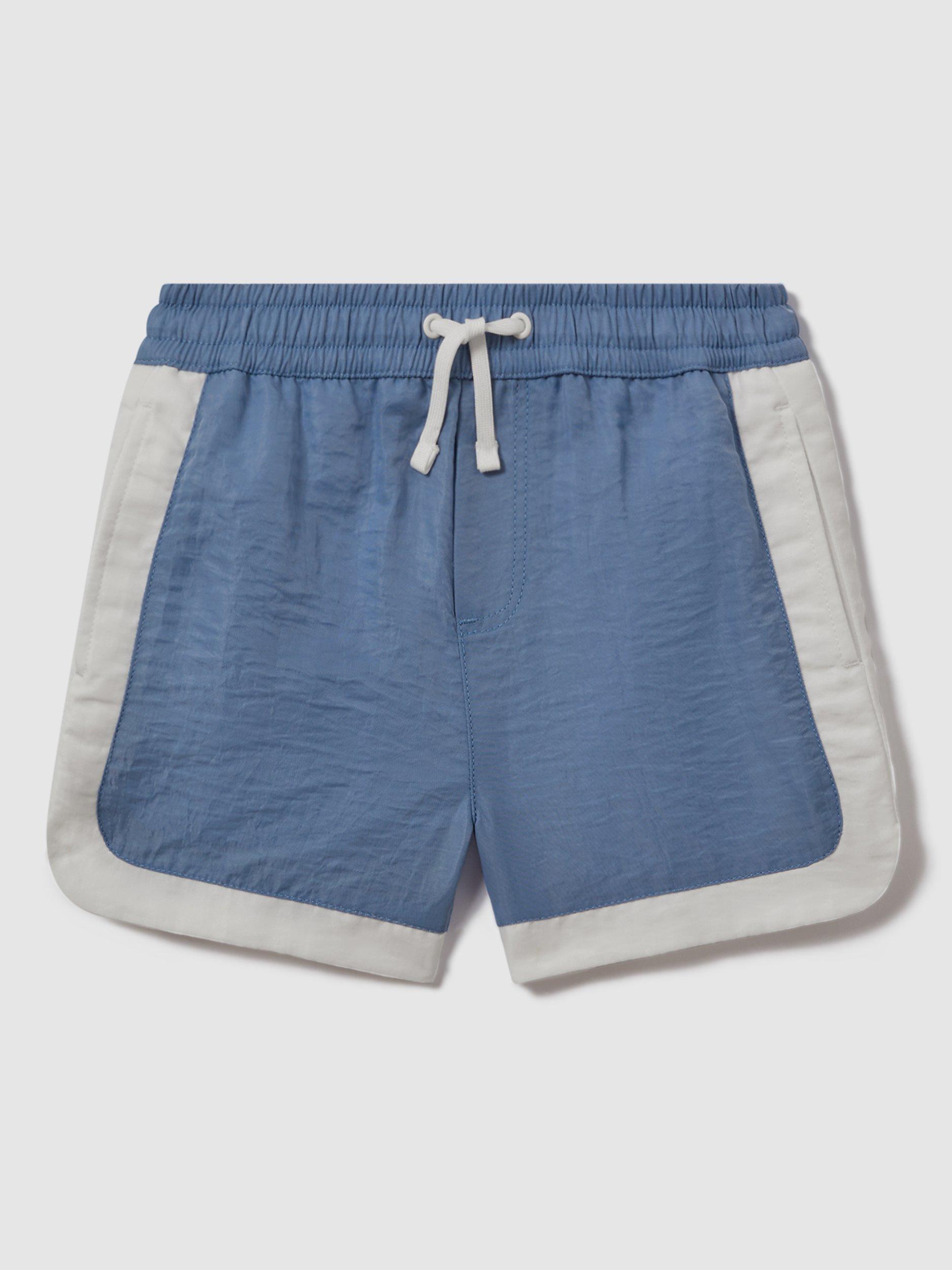 Reiss Kids' Surf Contrast Border Swim Shorts, Sea Blue/Ecru