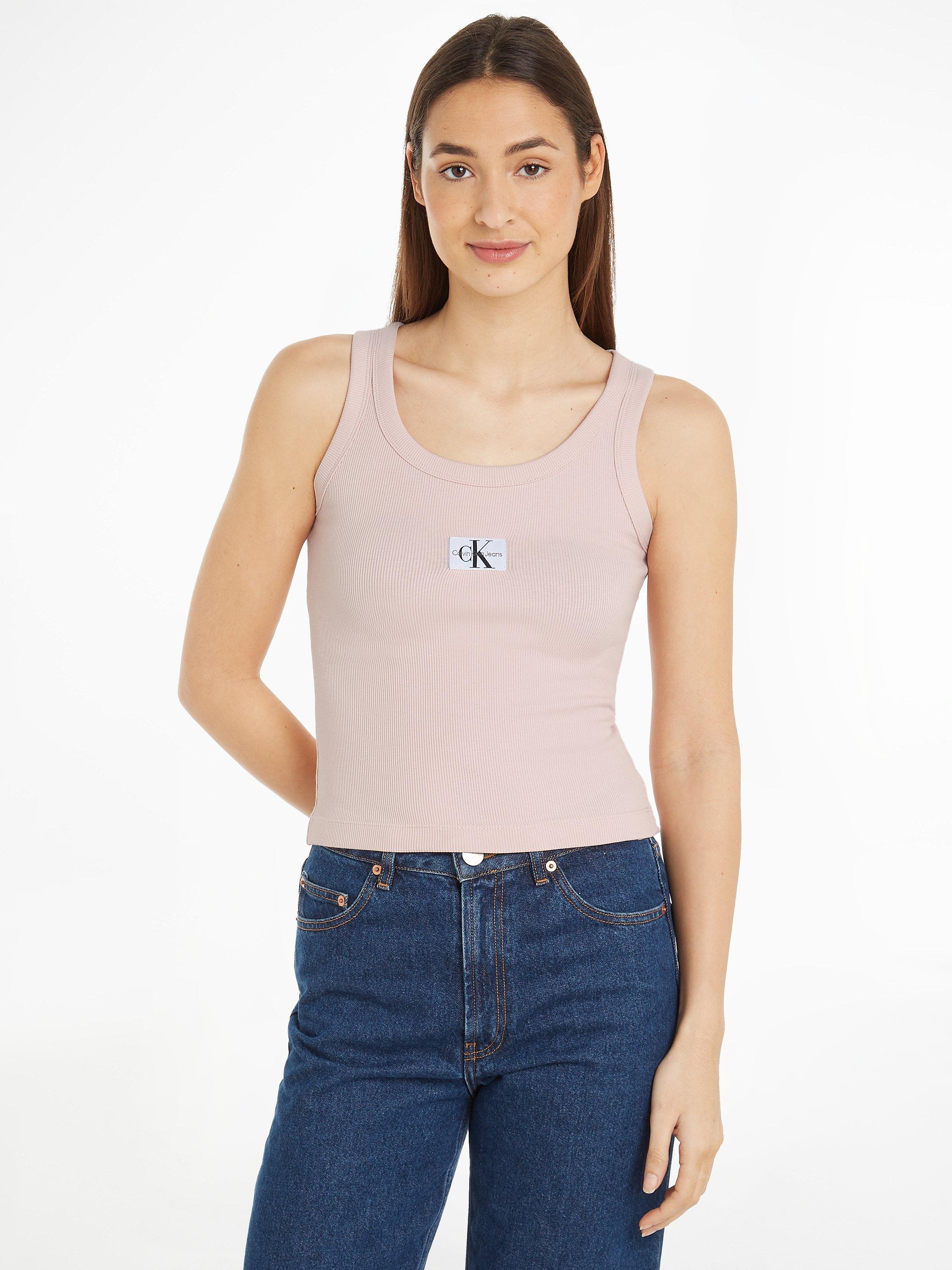 Calvin Klein Label Rib Vest Top, Pink