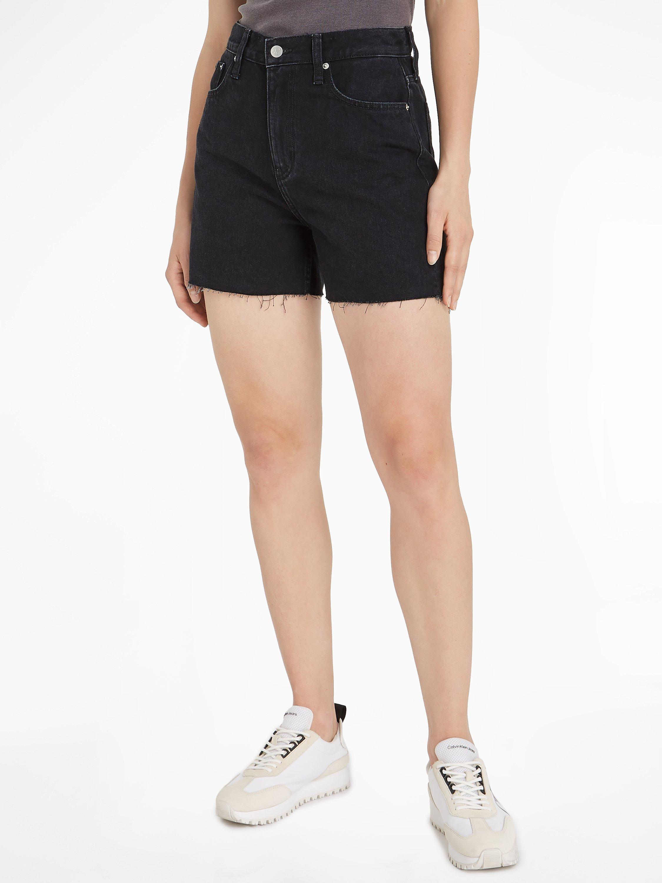 Calvin Klein Frayed Hem Denim Mom Shorts Denim Black