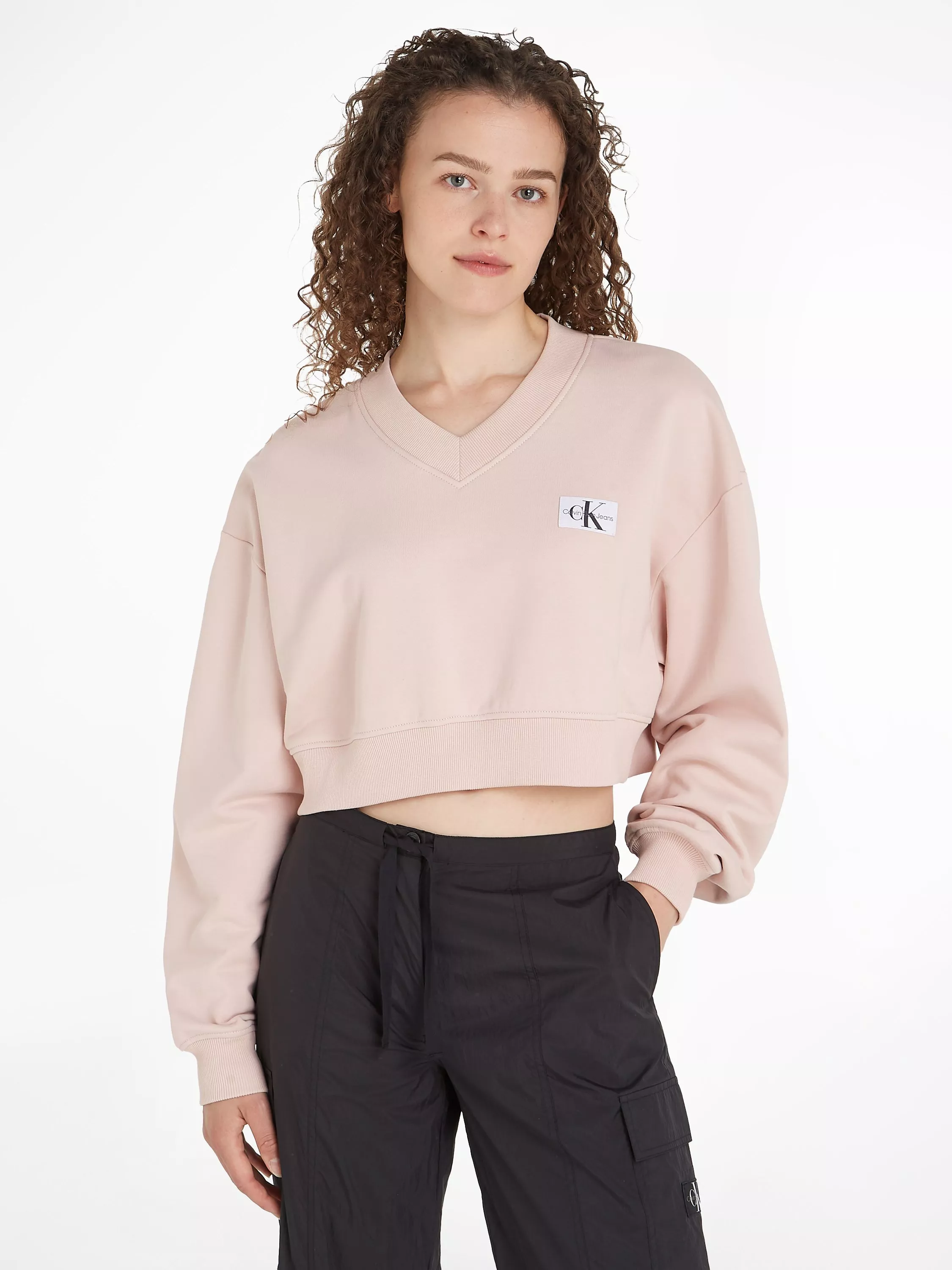 Calvin Klein Cropped V Neck Sweatshirt Sepia Rose