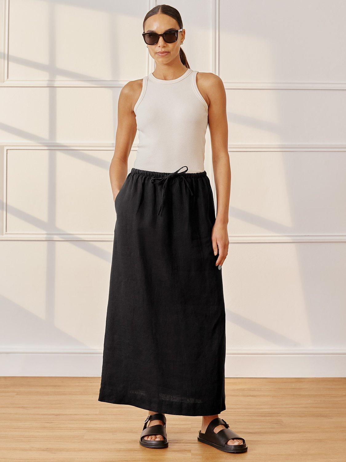 Albaray Linen A Line Maxi Skirt Black