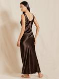 Albaray Satin Scoop Neck Dress, Chocolate