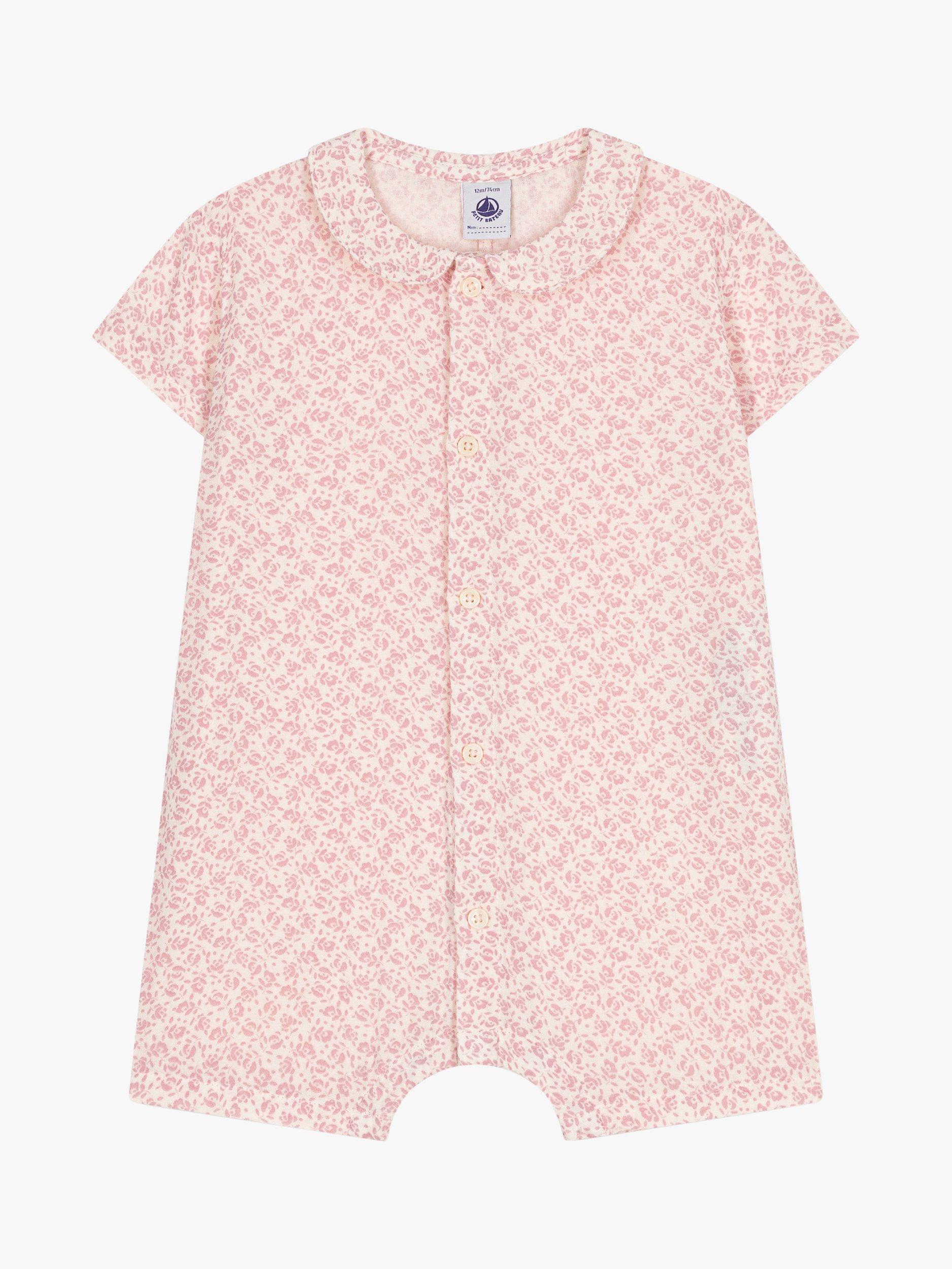 Product image 1 of 3, which shows Petit Bateau Baby Gauze Floral Print Romper, Pink, 12 months