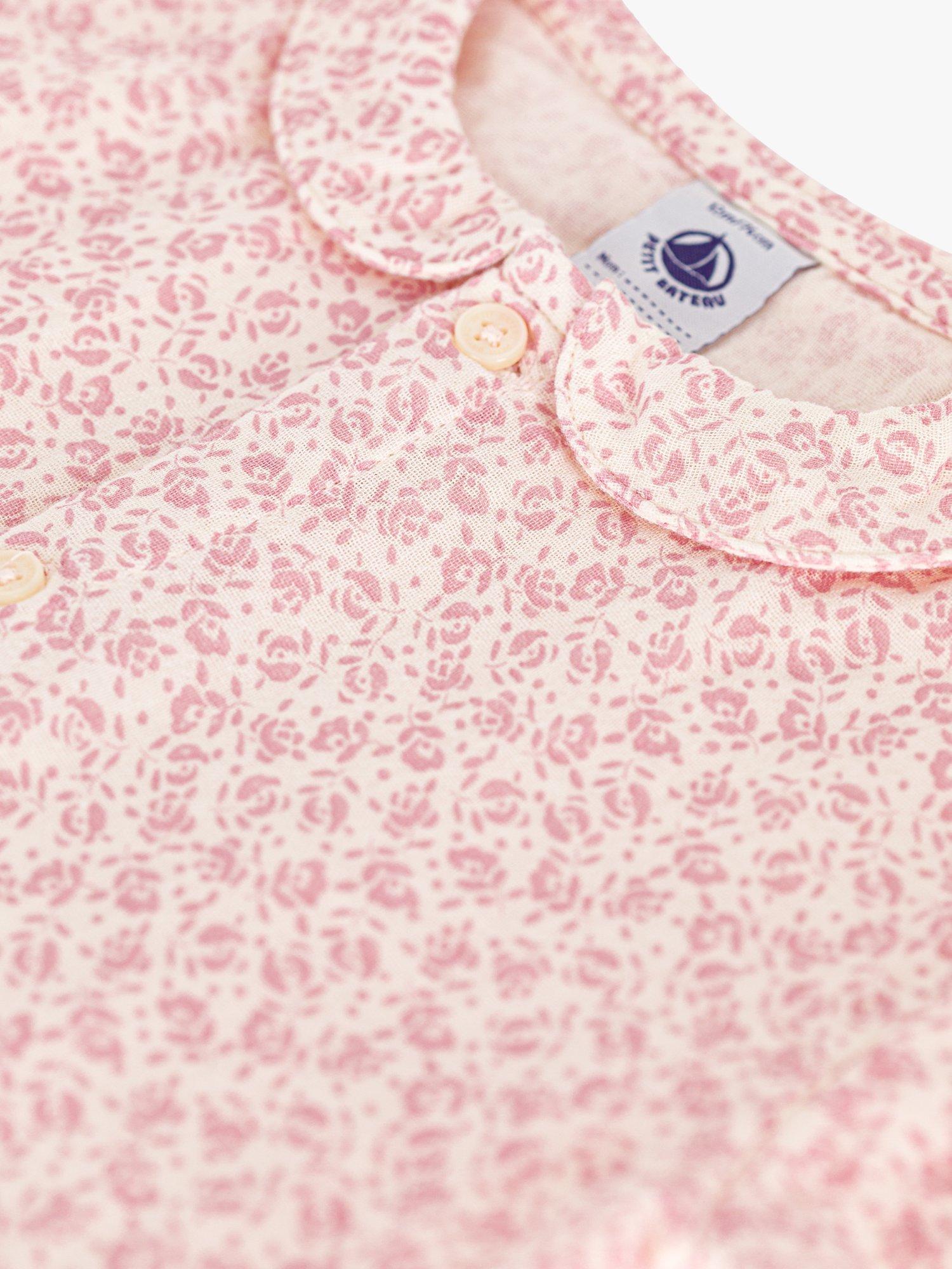 Product image 3 of 3, which shows Petit Bateau Baby Gauze Floral Print Romper, Pink, 12 months