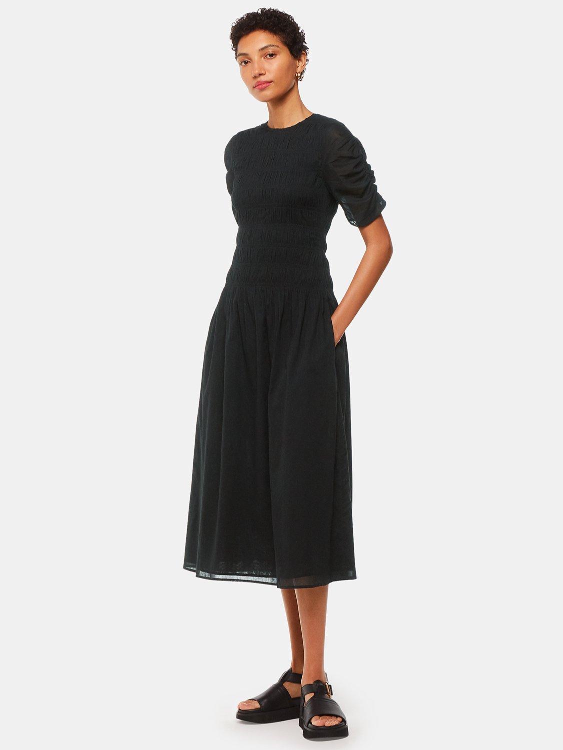 Product image 1 of 5, which shows Whistles Avery Smocked Midi Dress, Black, 6