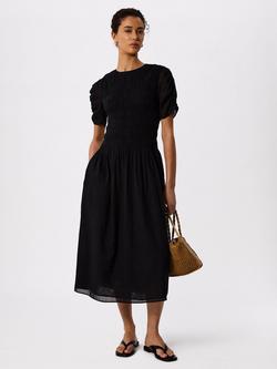 Whistles Avery Smocked Midi Dress, Black, Black