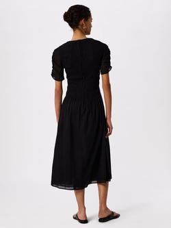 Whistles Avery Smocked Midi Dress, Black - view 2, Black