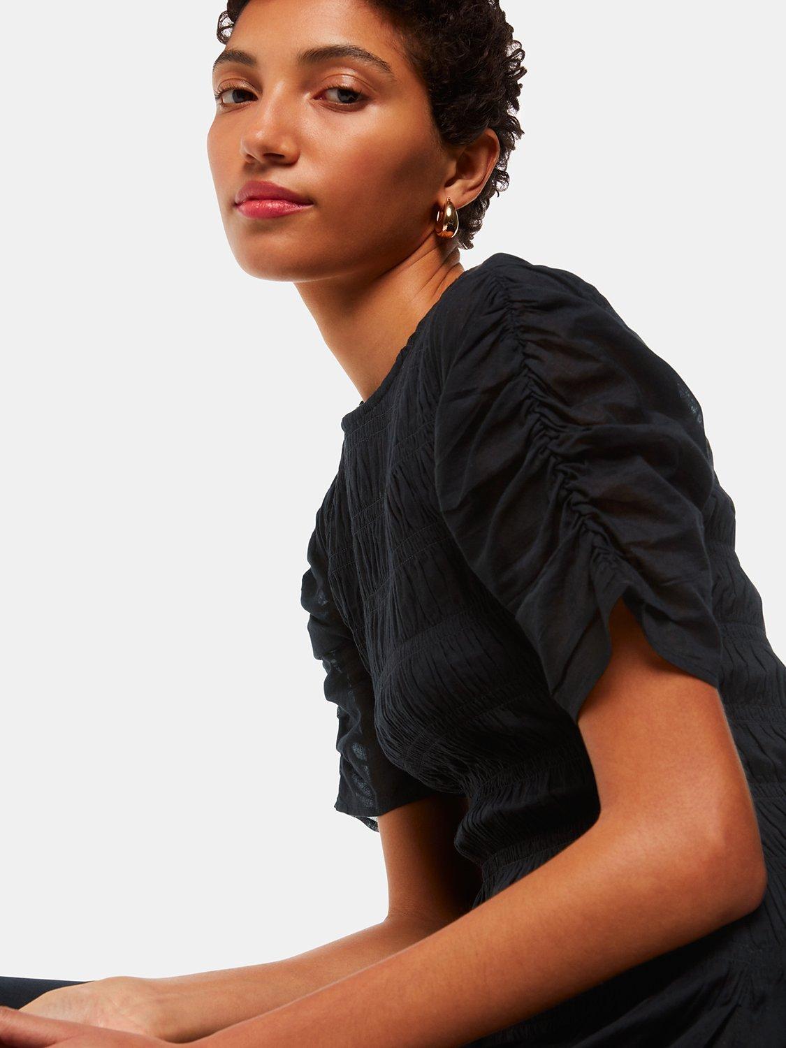 Product image 4 of 5, which shows Whistles Avery Smocked Midi Dress, Black, 6
