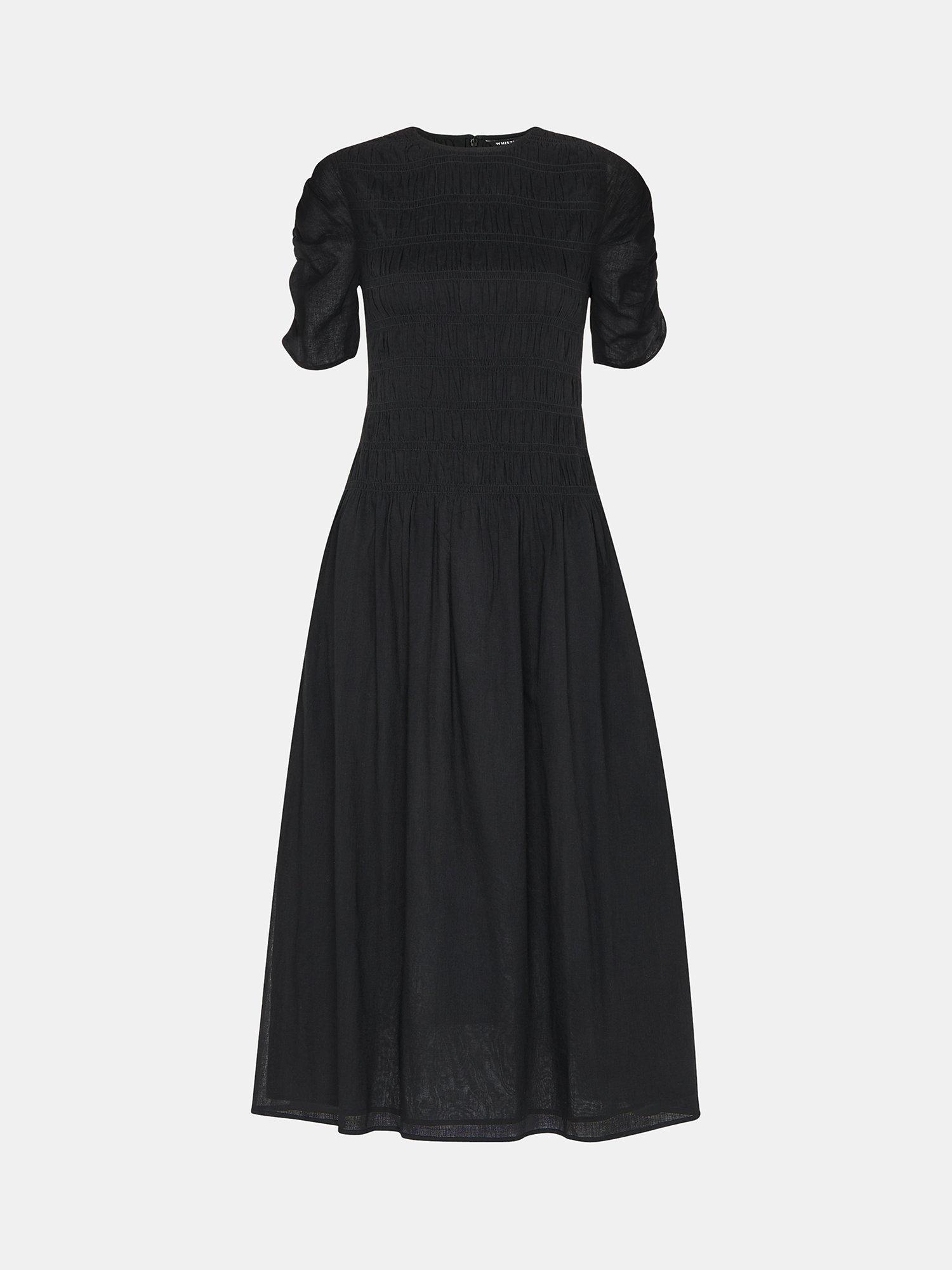Product image 5 of 5, which shows Whistles Avery Smocked Midi Dress, Black, 6