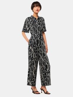 Whistles Edina Bamboo Shoots Jumpsuit, Black/White, Black/White