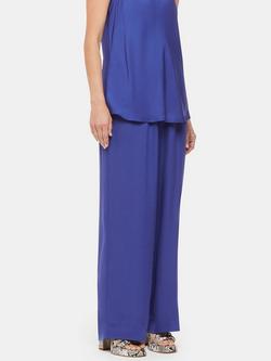 Whistles Petite Clara Wide Leg Drawstring Waist Trousers, Blue, Blue