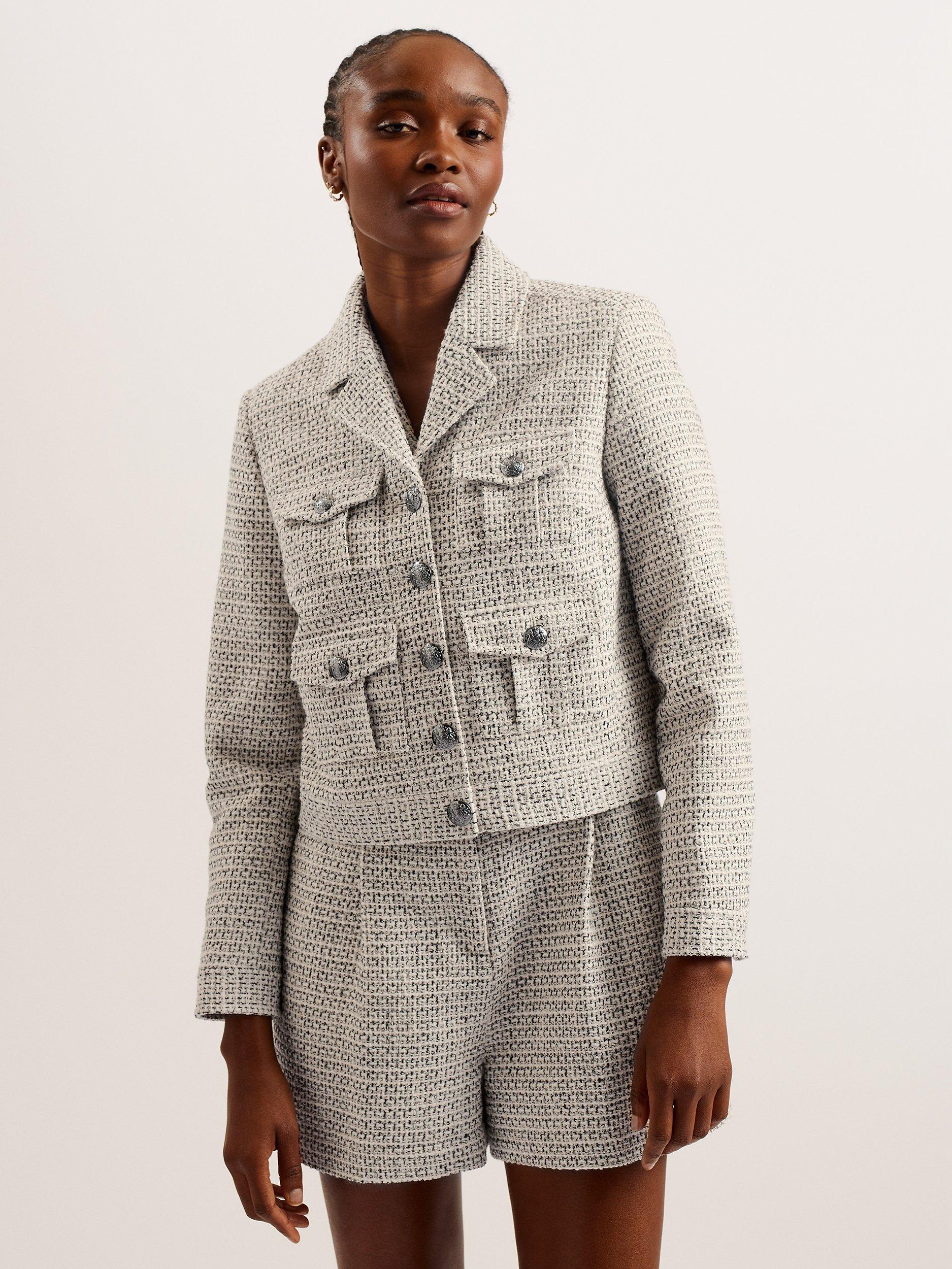 Ted Baker Osamu Cropped Boxy Boucle Jacket, Ivory/Multi
