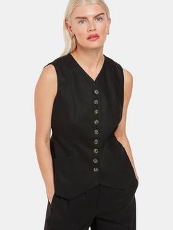 Whistles Petite Lindsey Linen Blend Waistcoat, Black, Black