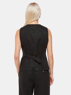 Whistles Petite Lindsey Linen Blend Waistcoat, Black - view 2, Black