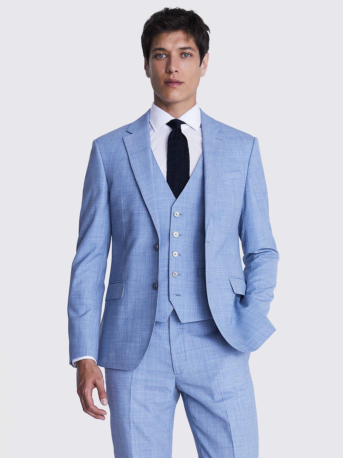 Moss Slim Fit Wool Blend Marl Suit Jacket, Sky Blue