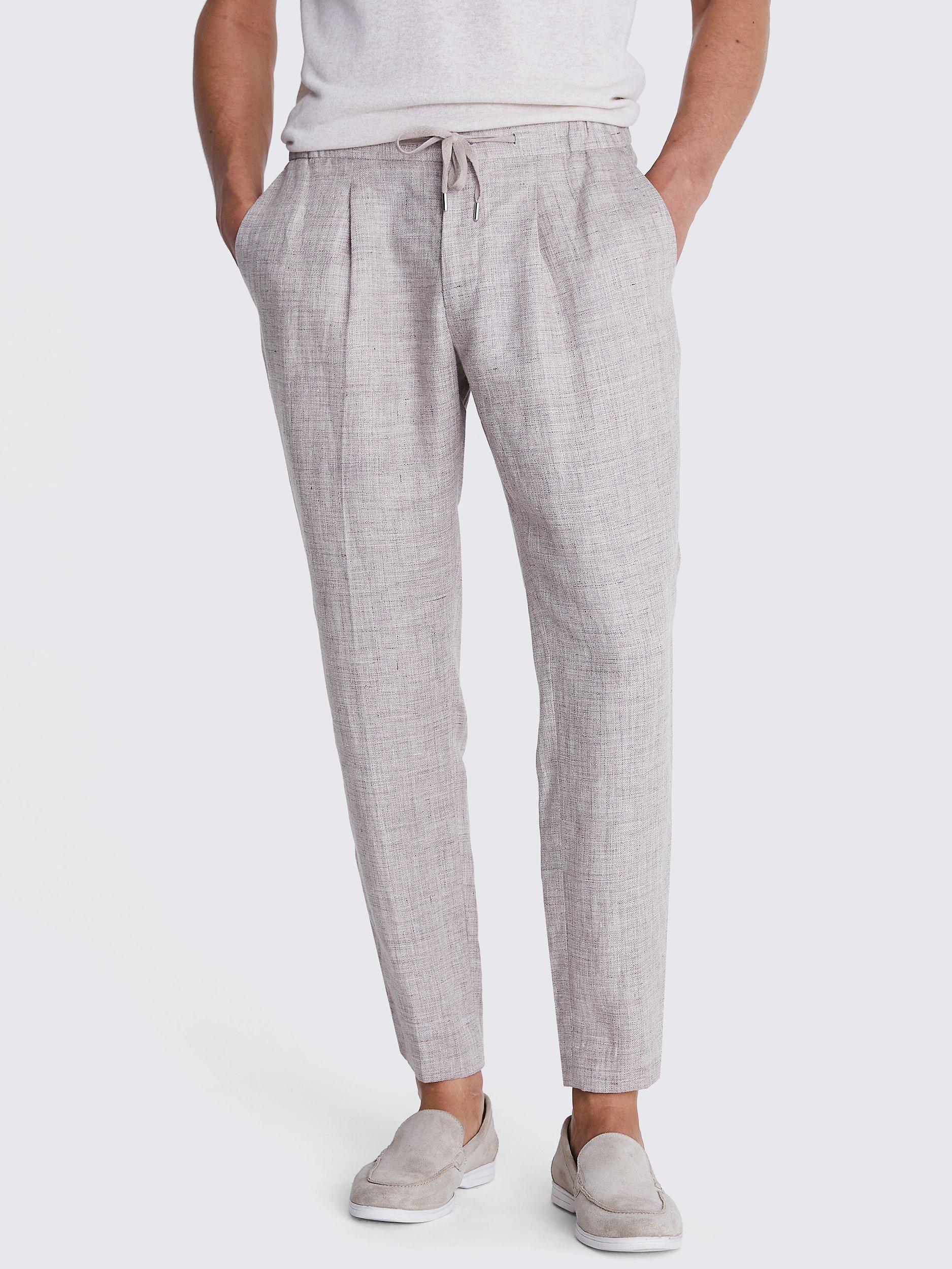 Moss Casual Linen Worker Joggers, Beige