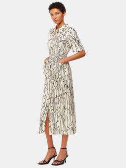 Whistles Fontella Bamboo Shoots Midi Dress, Ivory/Multi, Ivory/Multi