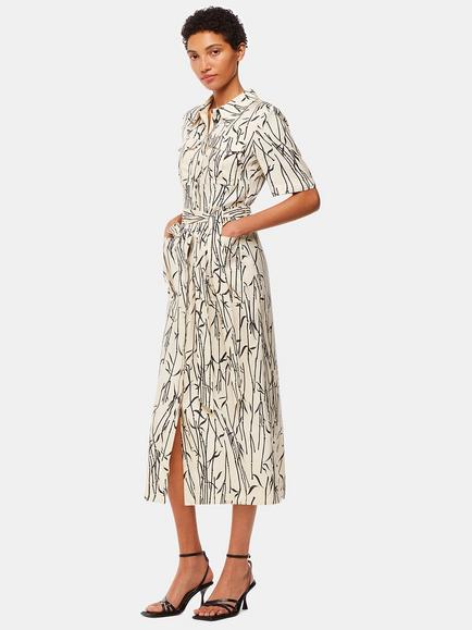 Whistles Fontella Bamboo Shoots Midi Dress, Ivory/Multi, Ivory/Multi