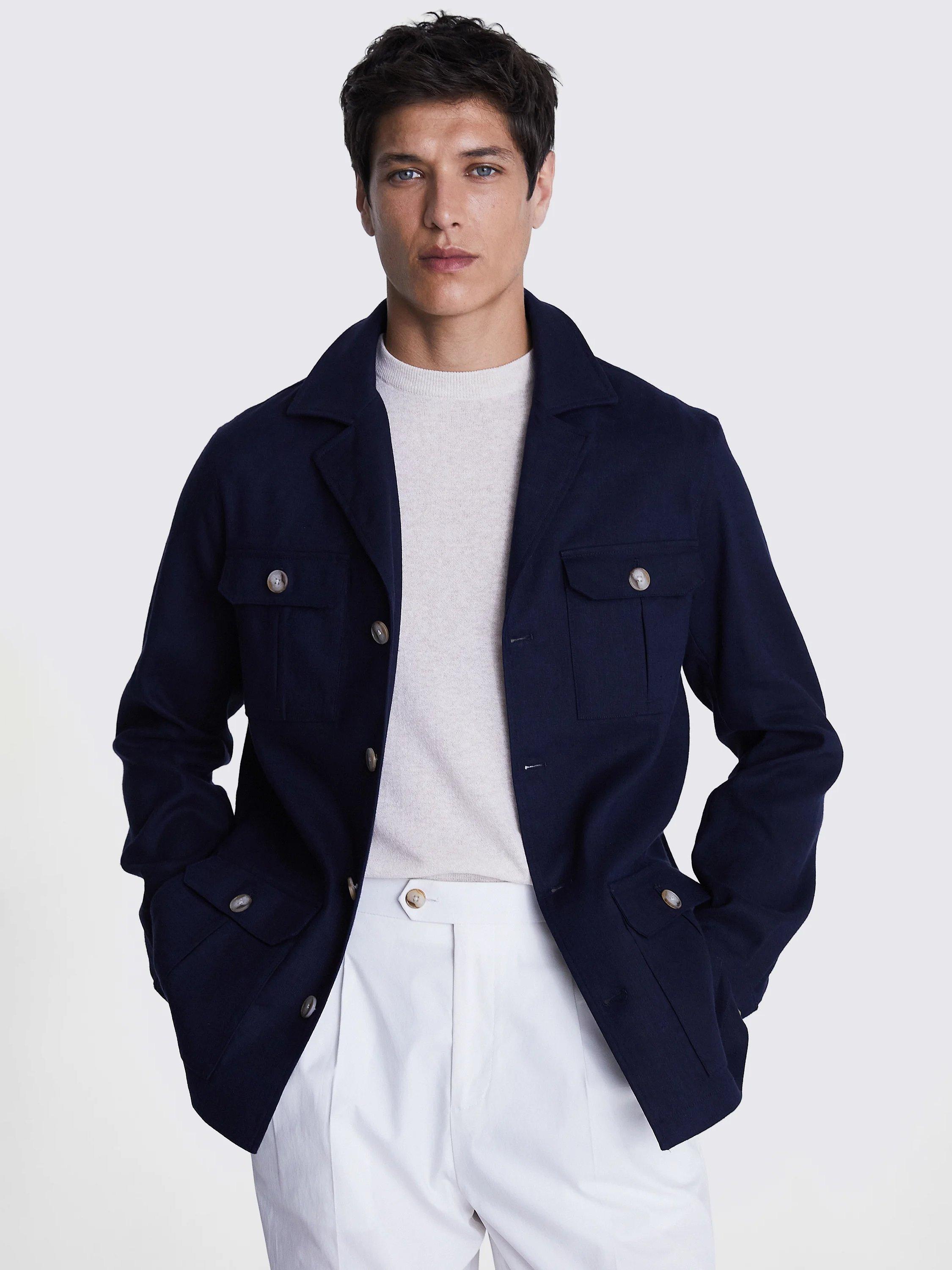 Moss Matte Linen Blend Safari Shirt, Navy