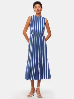 Whistles Crinkle Stripe Midi Dress, Blue/White, Blue/White