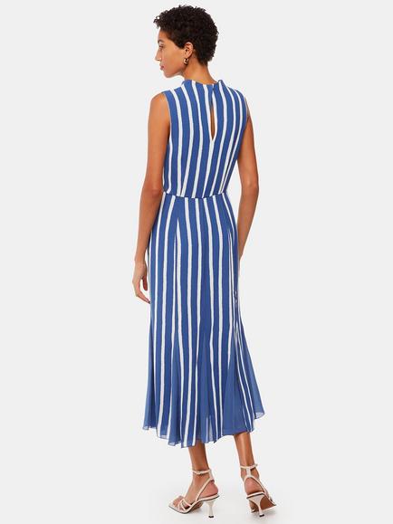 Whistles Crinkle Stripe Midi Dress, Blue/White - view 2, Blue/White